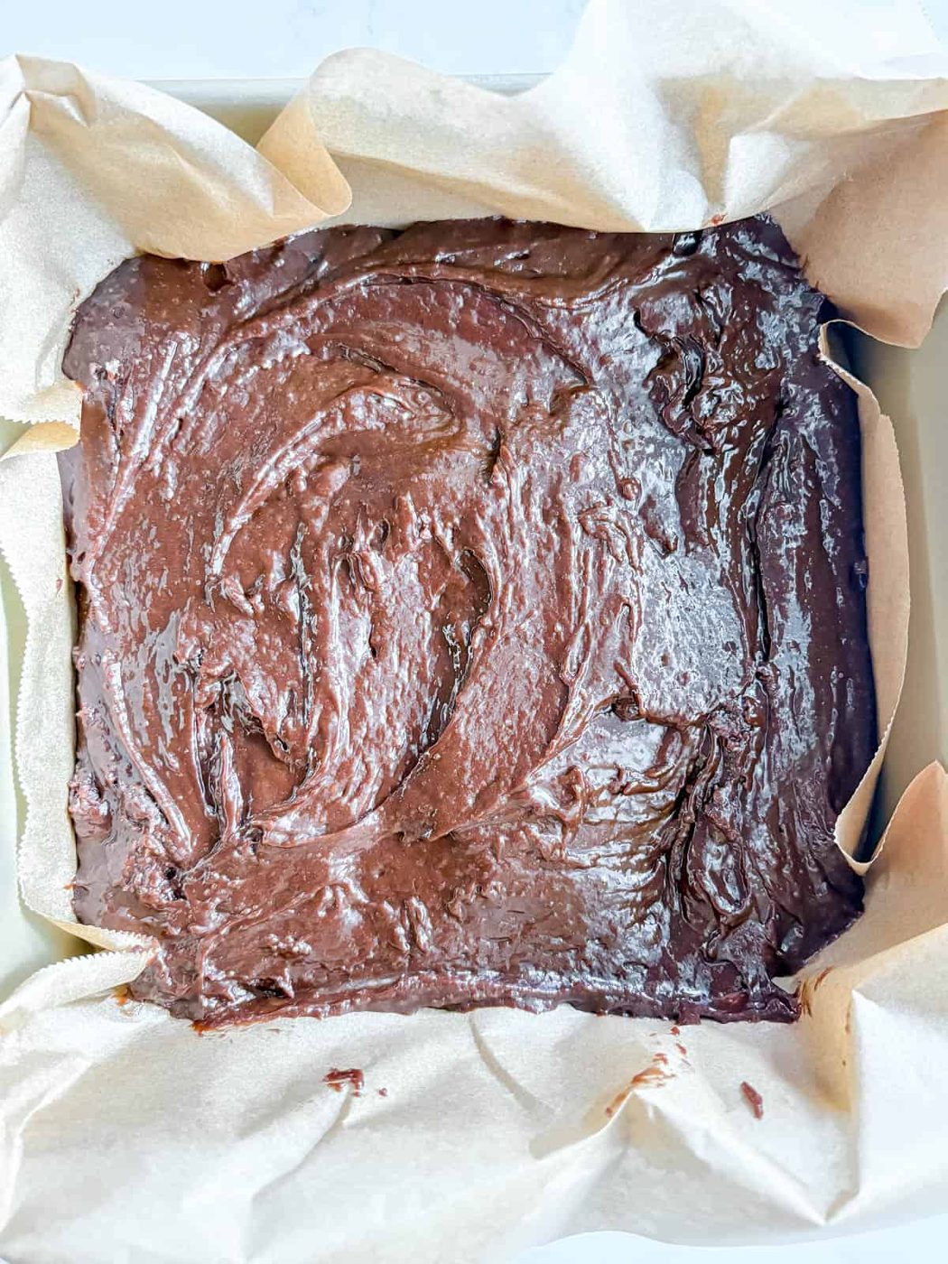 Olive oil brownies before baking.