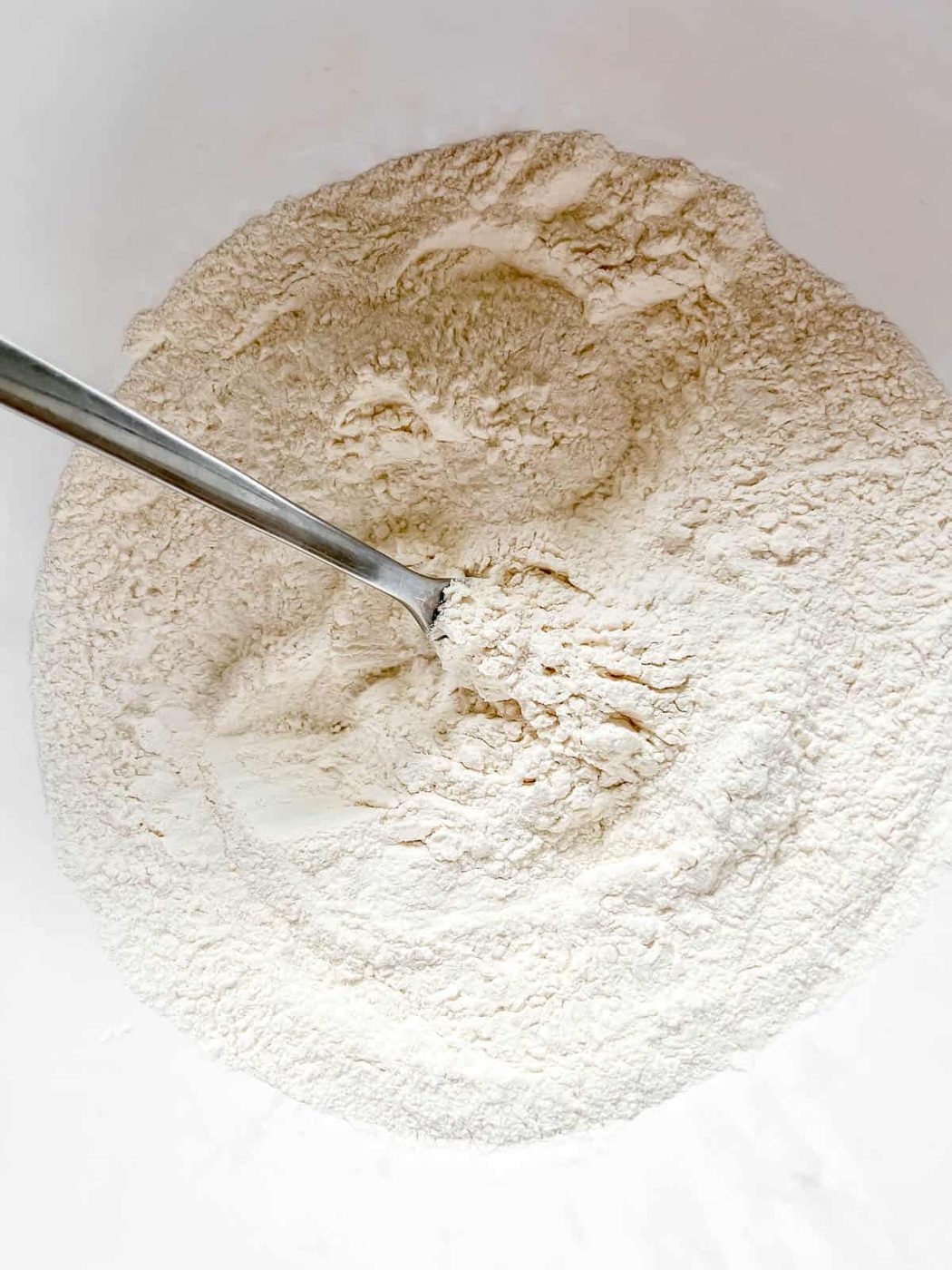 Dry ingredients for olive oil chocolate chip cookies.