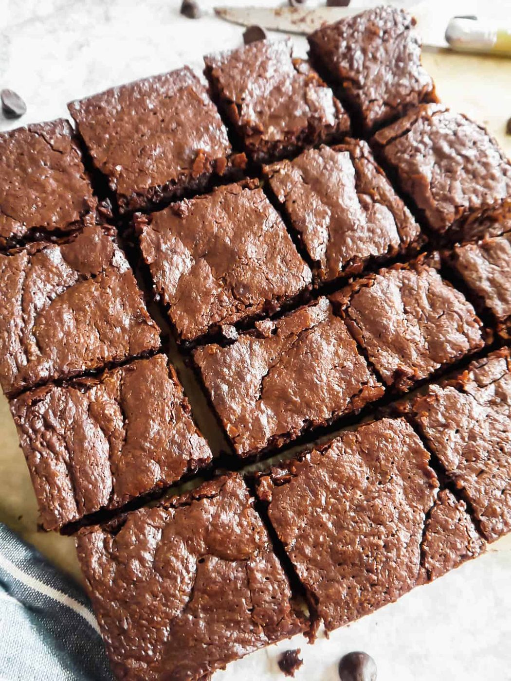 Almond Flour Brownies fresh out of the oven and cut into pieces.