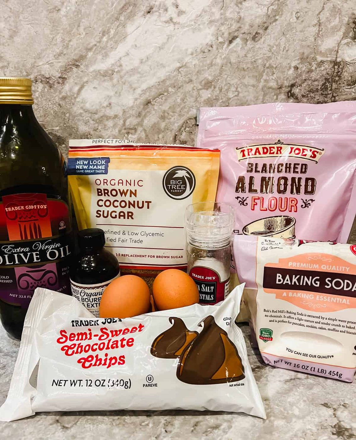 Ingredients needed to make lighter almond flour brownies.