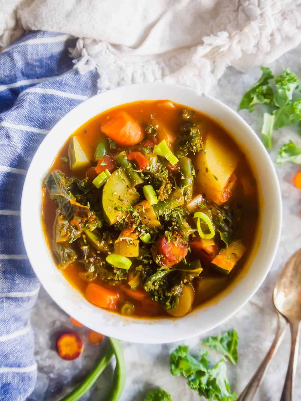 Tomato veggie soup in a bowl.