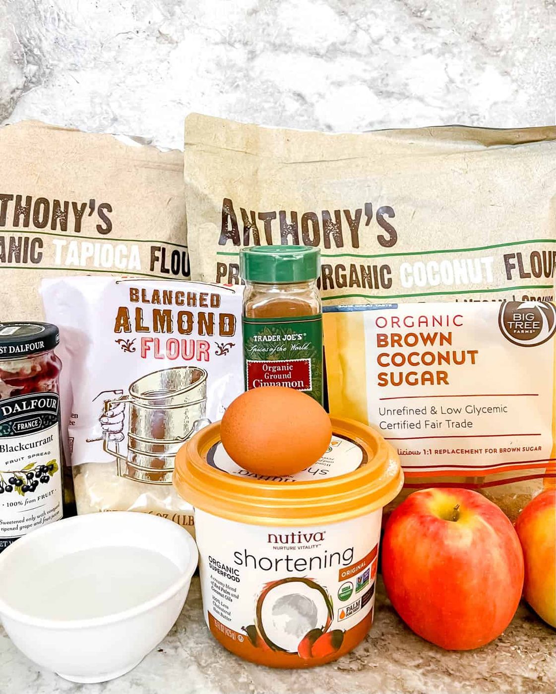 Ingredients needed to make paleo apple tart.