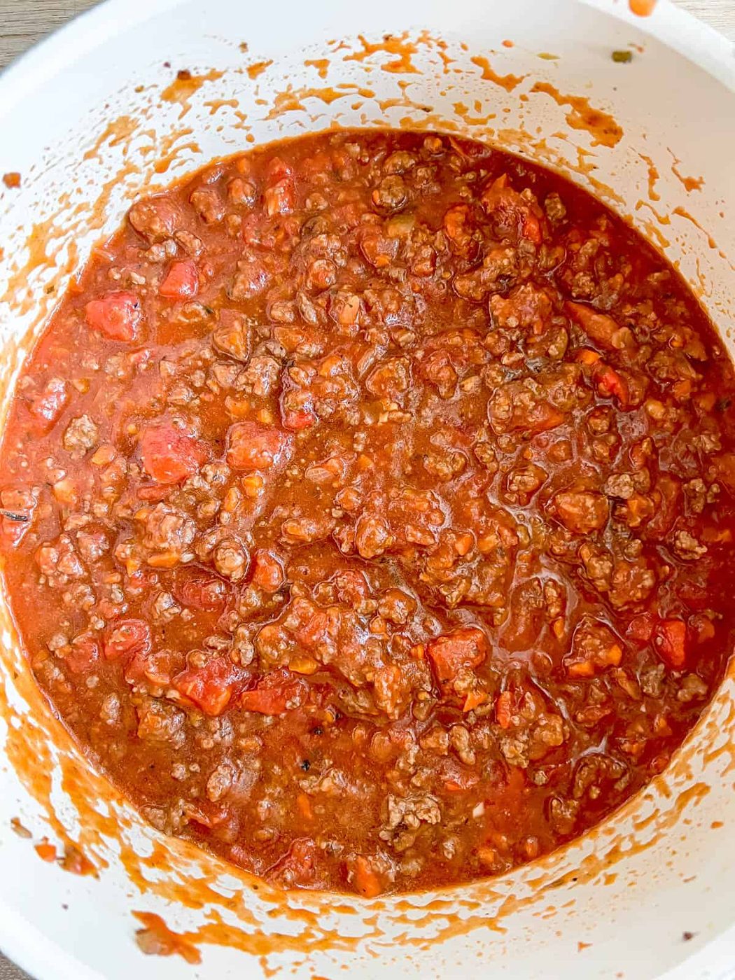 Tomato sauce added to the bison.