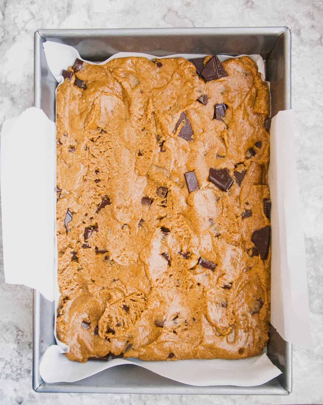 Cookie bar layer in the pan.