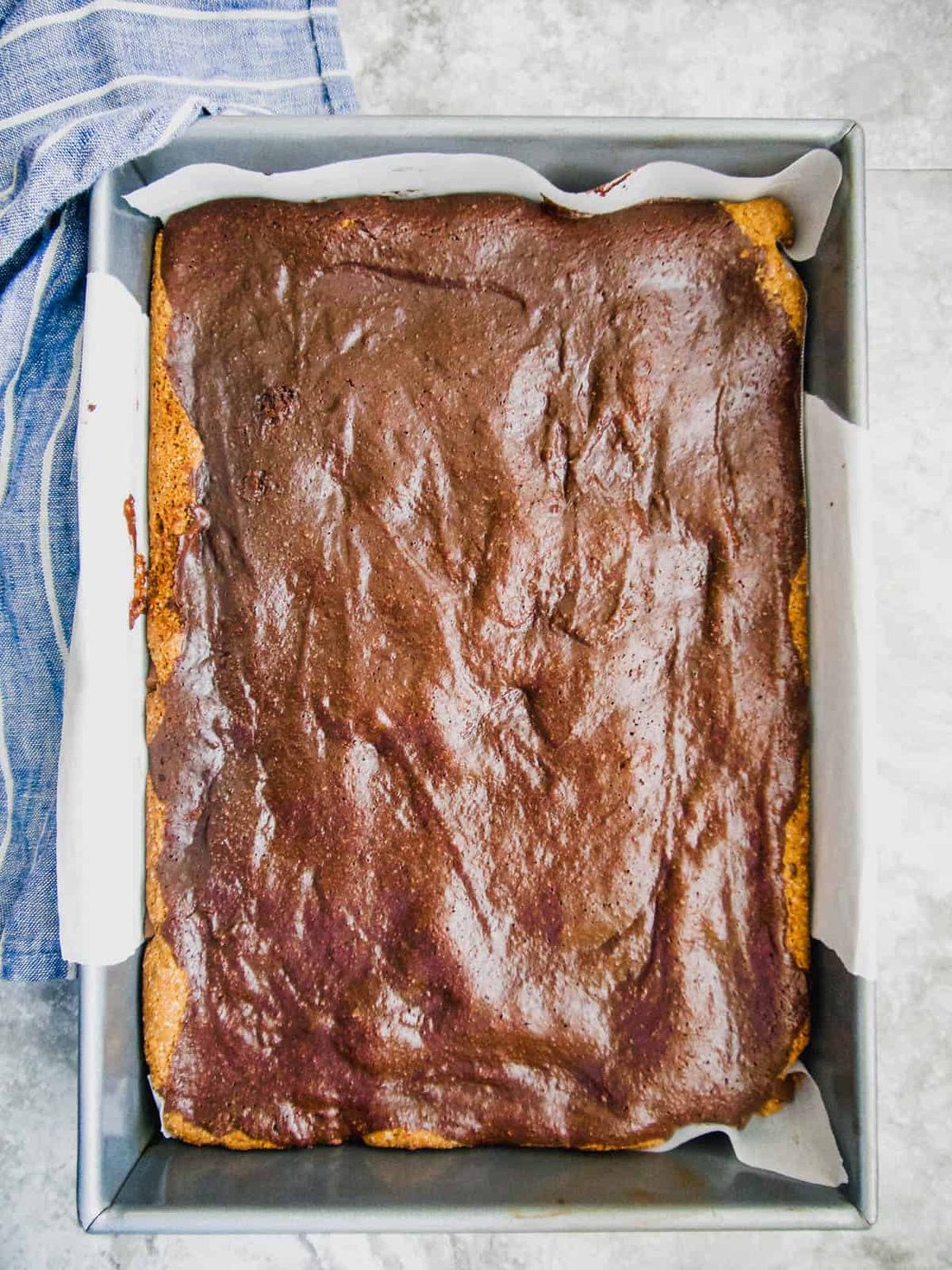 Paleo brownie cookie bars after baking.