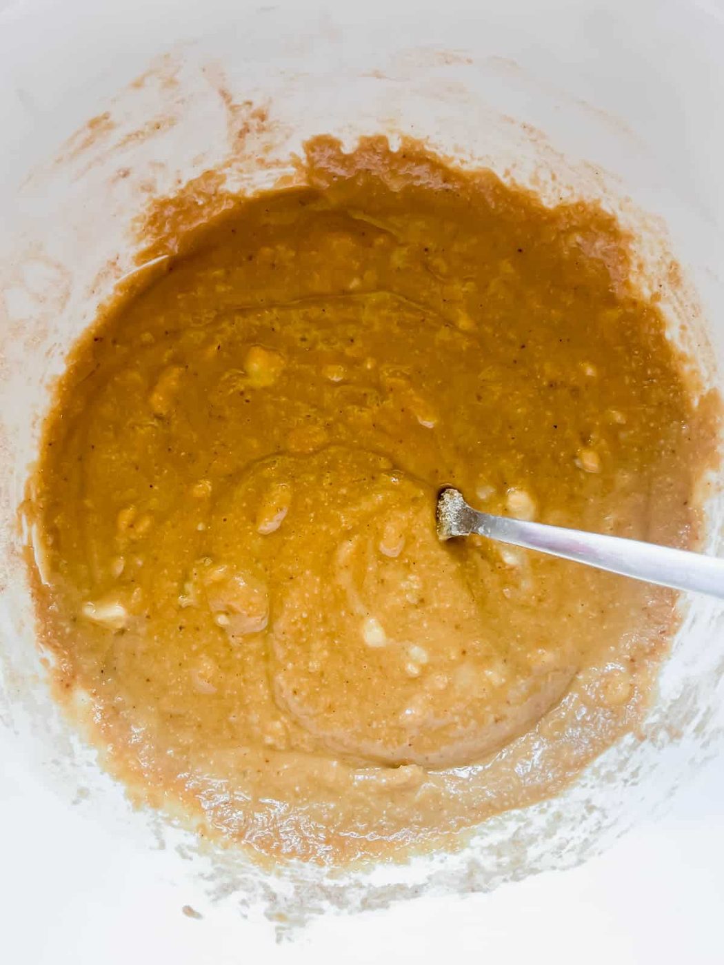 Bananas mixed into the banana bread batter.