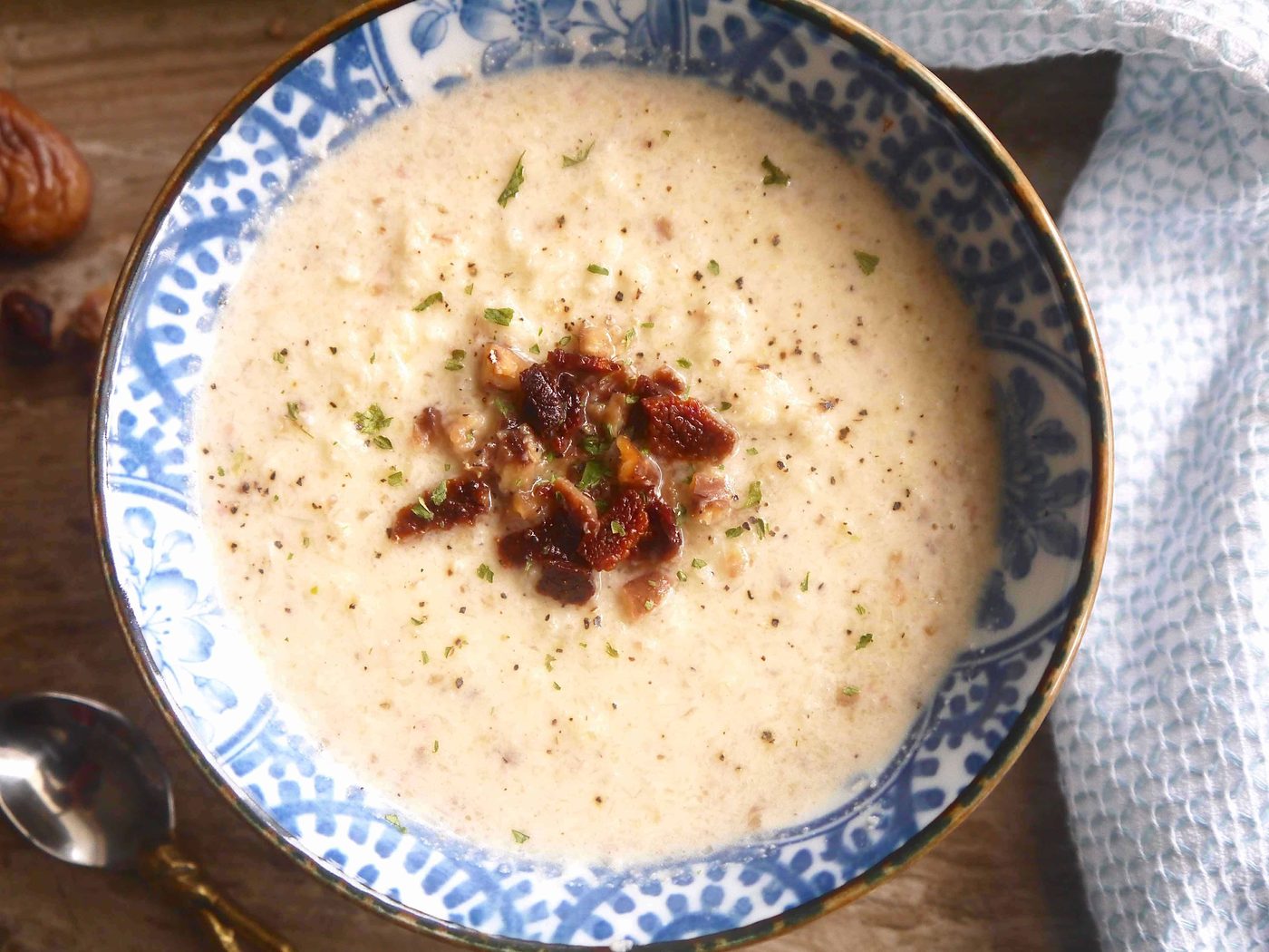 Paleo Cauliflower, Bacon, & Chestnut Soup