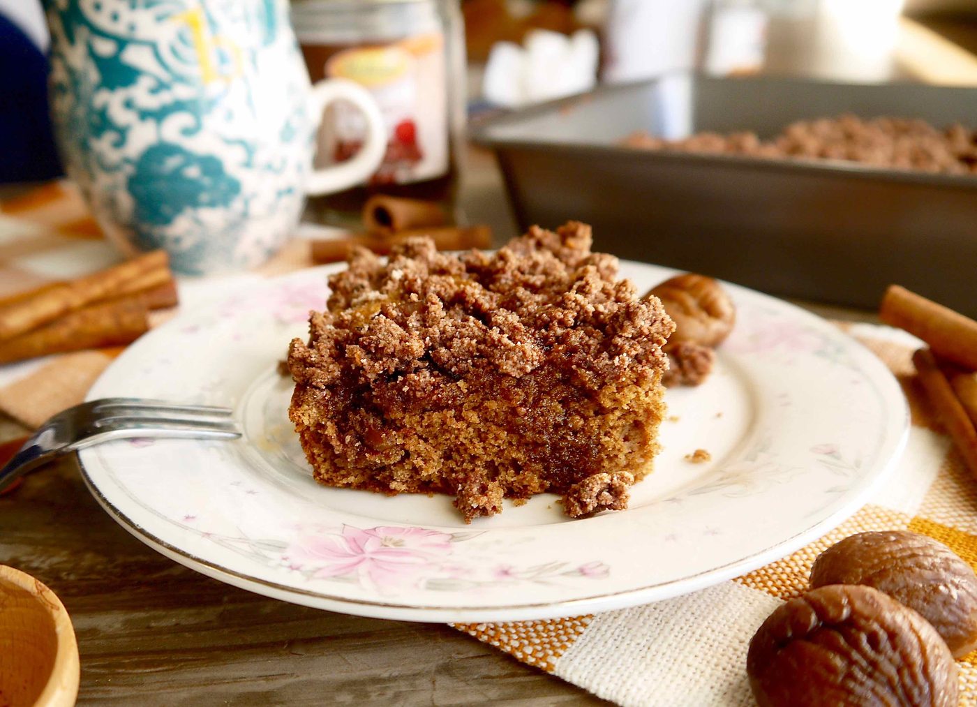 Paleo coffee cake recipe with chestnut flour.