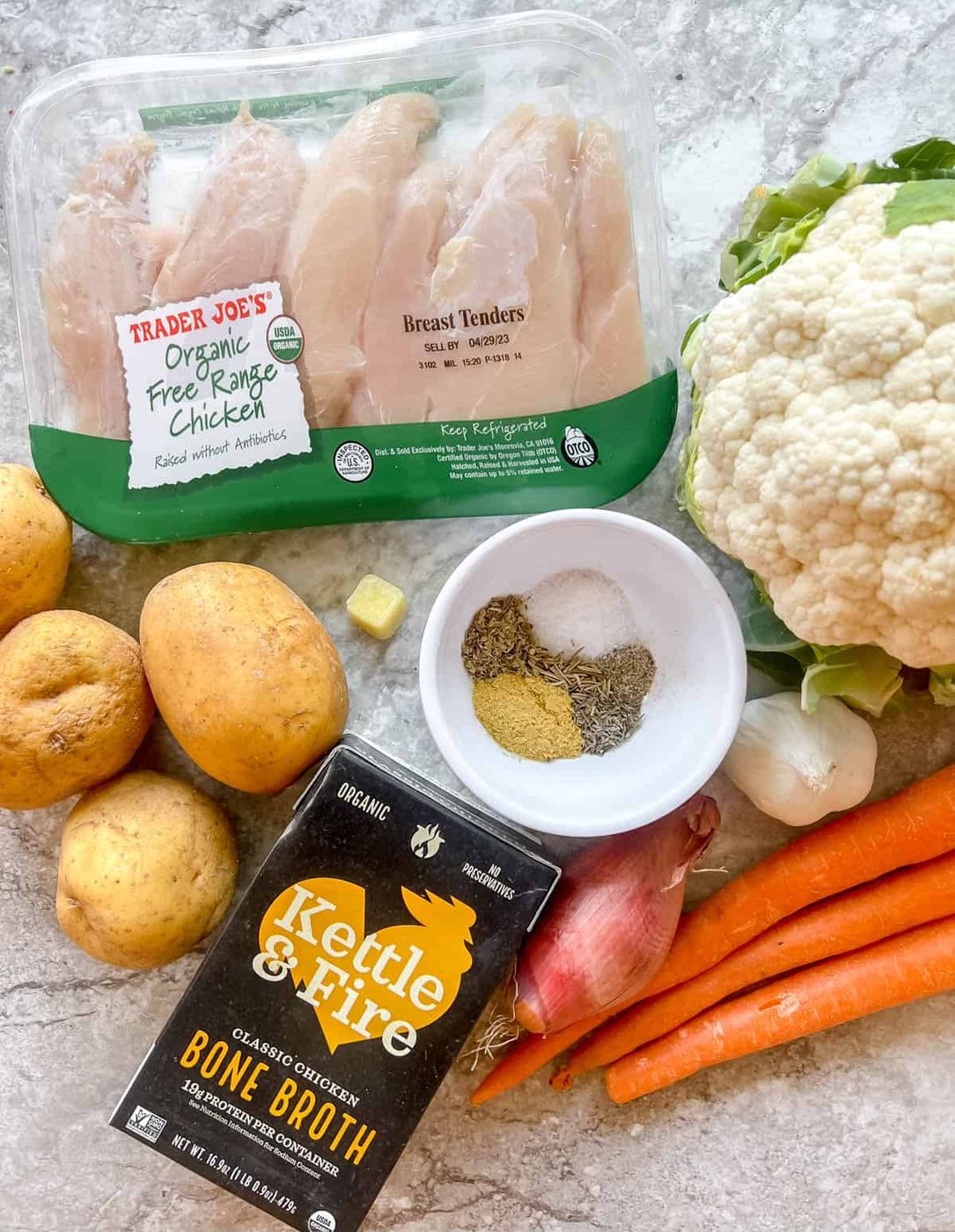 Paleo chicken soup ingredients needed for the recipe.