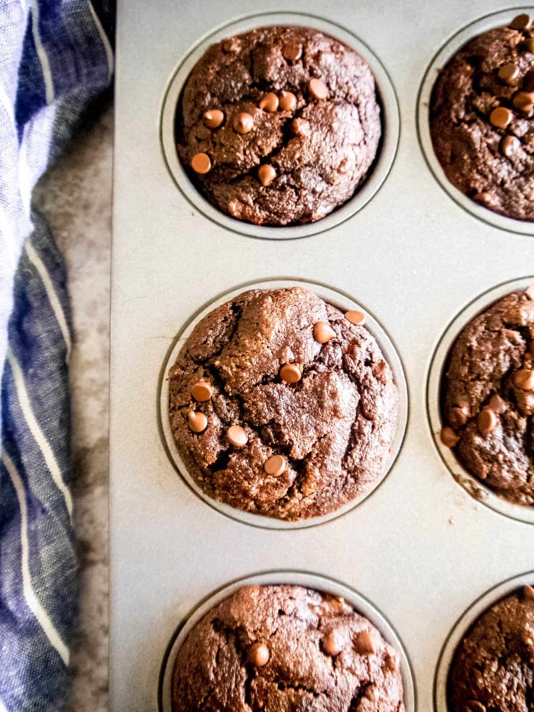 Freshly baked banana chocolate gluten free muffins.
