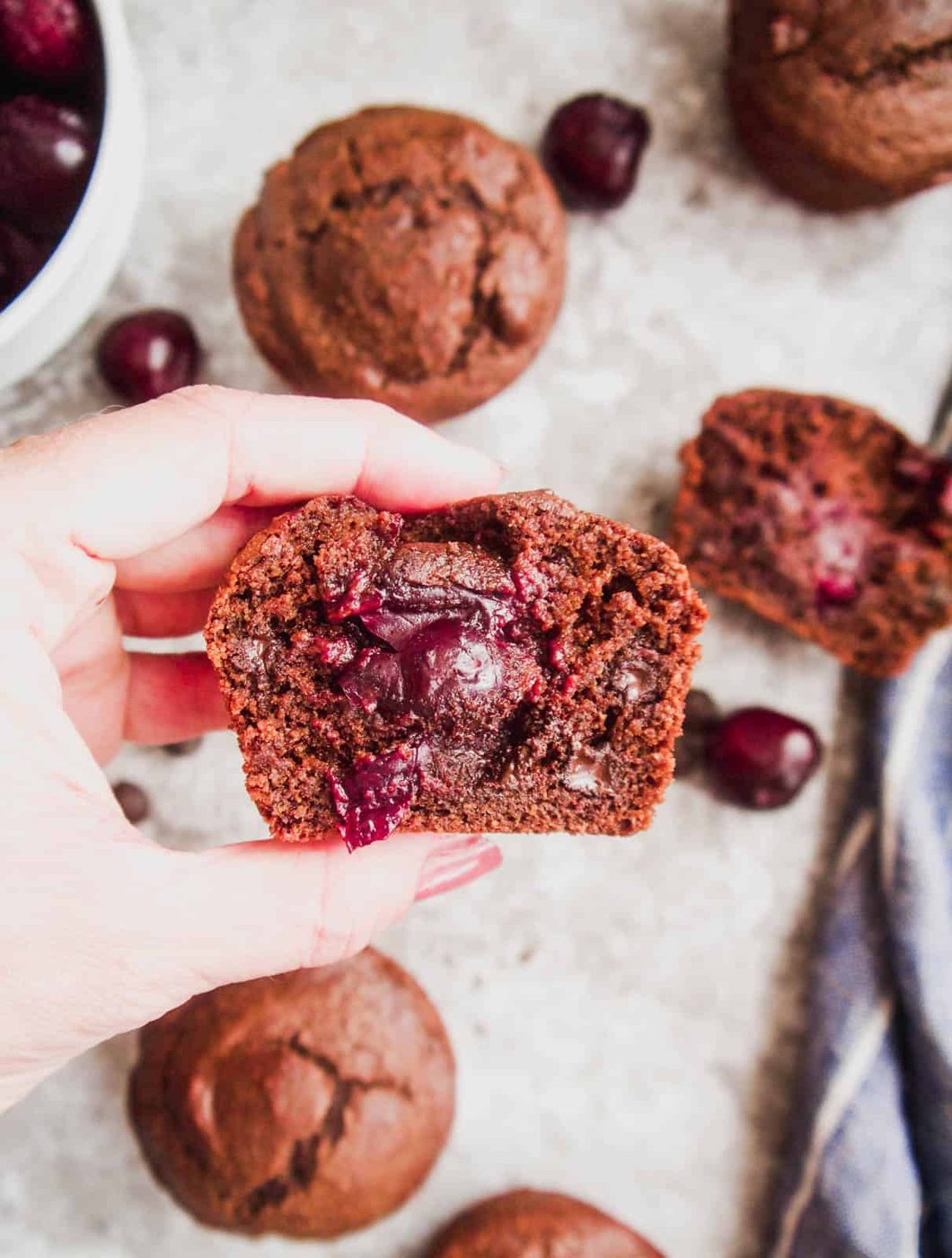 Paleo cherry muffin cut in half.