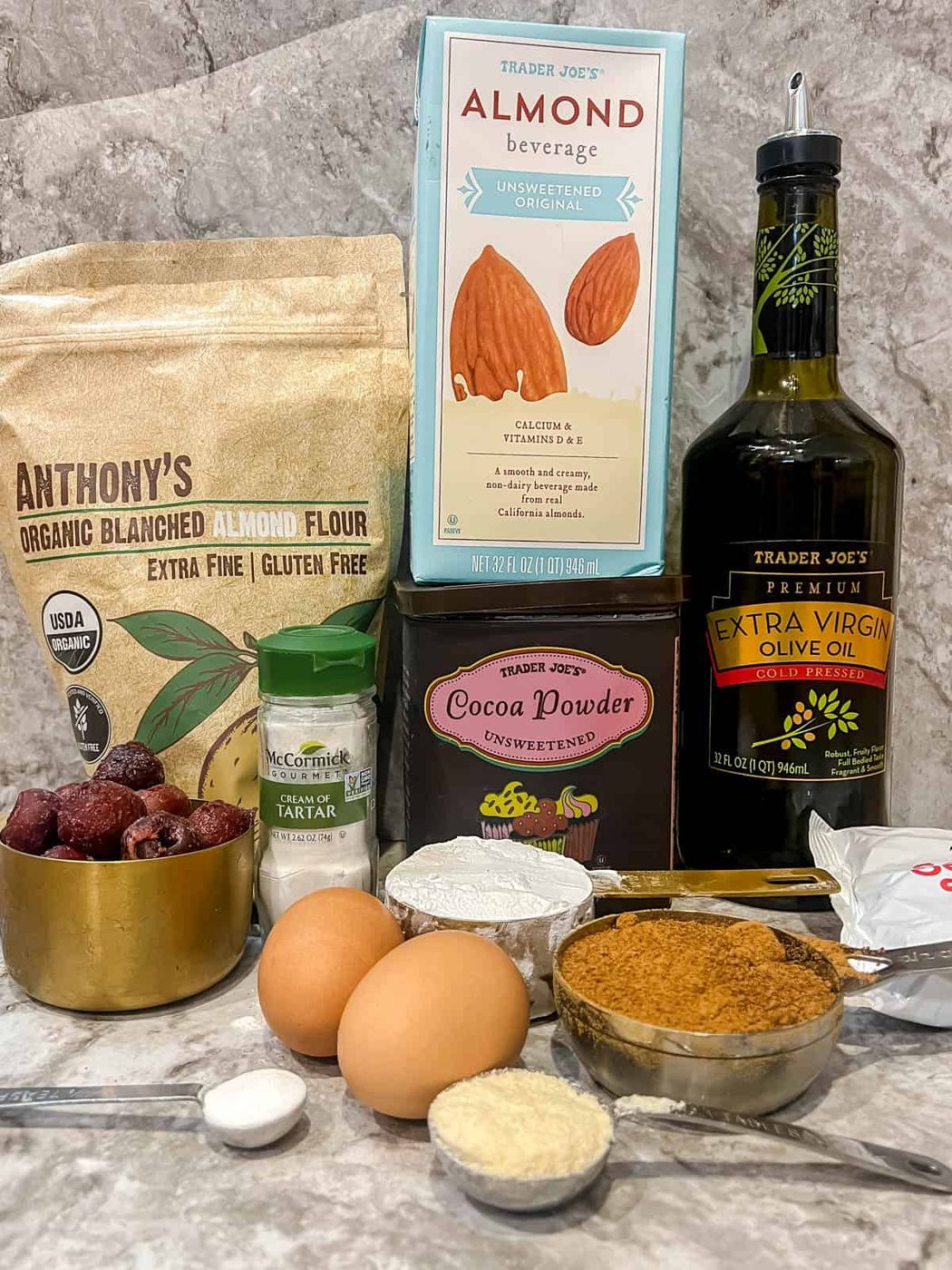 Ingredients needed to make paleo cherry muffins.