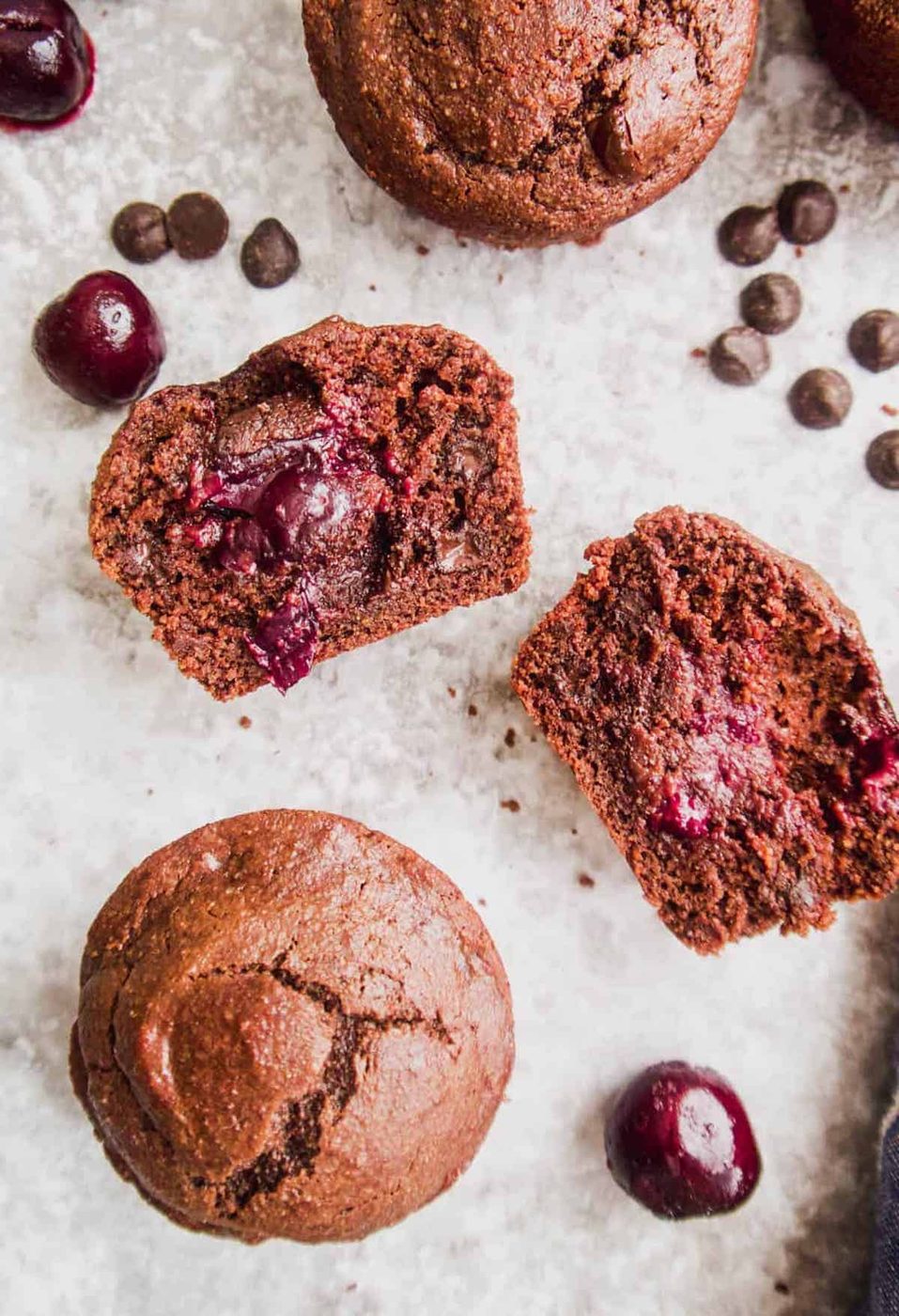 Lighter Chocolate Cherry Muffins, Paleo, Gluten-free