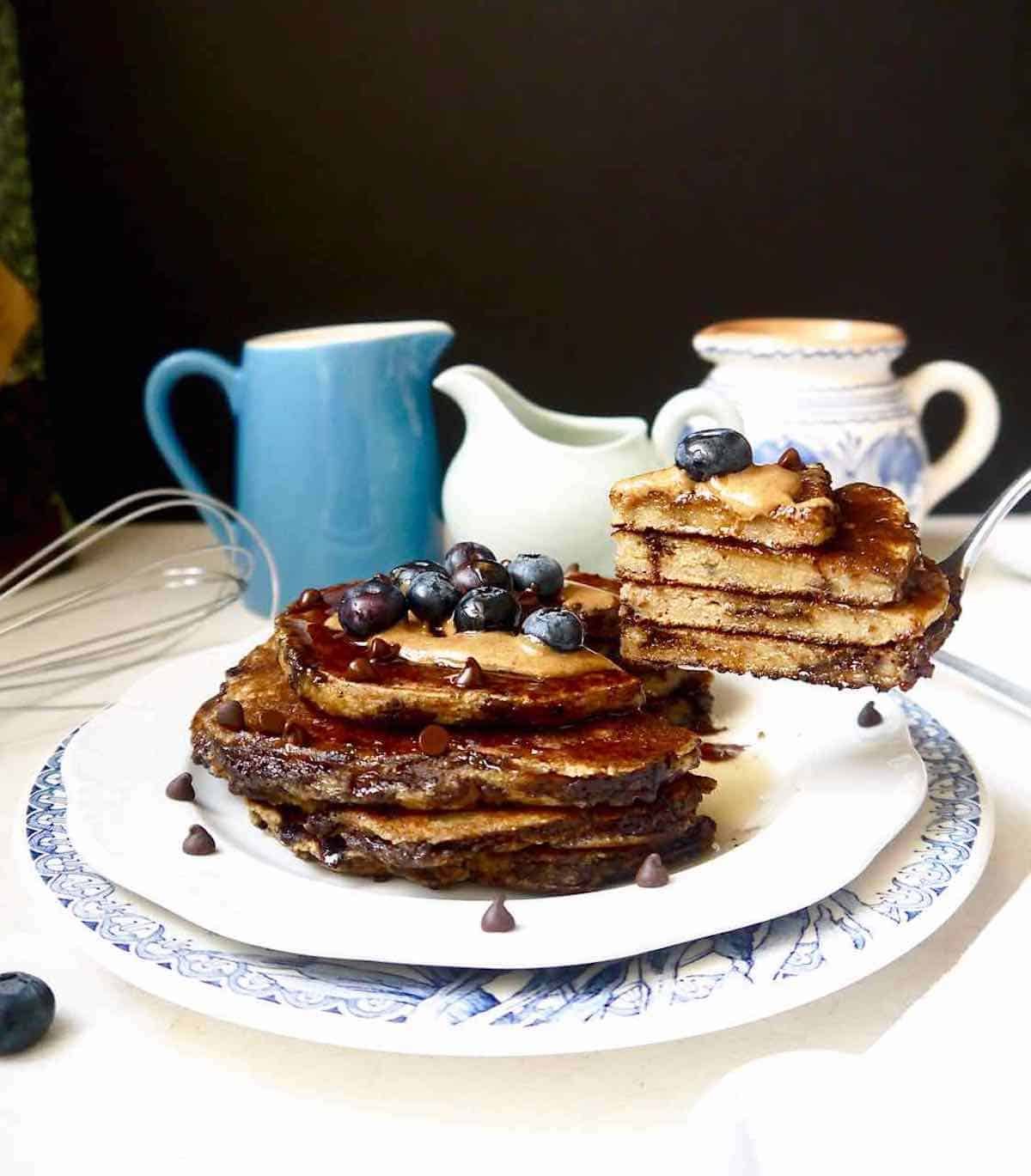 Gluten-free banana pancakes on a fork.