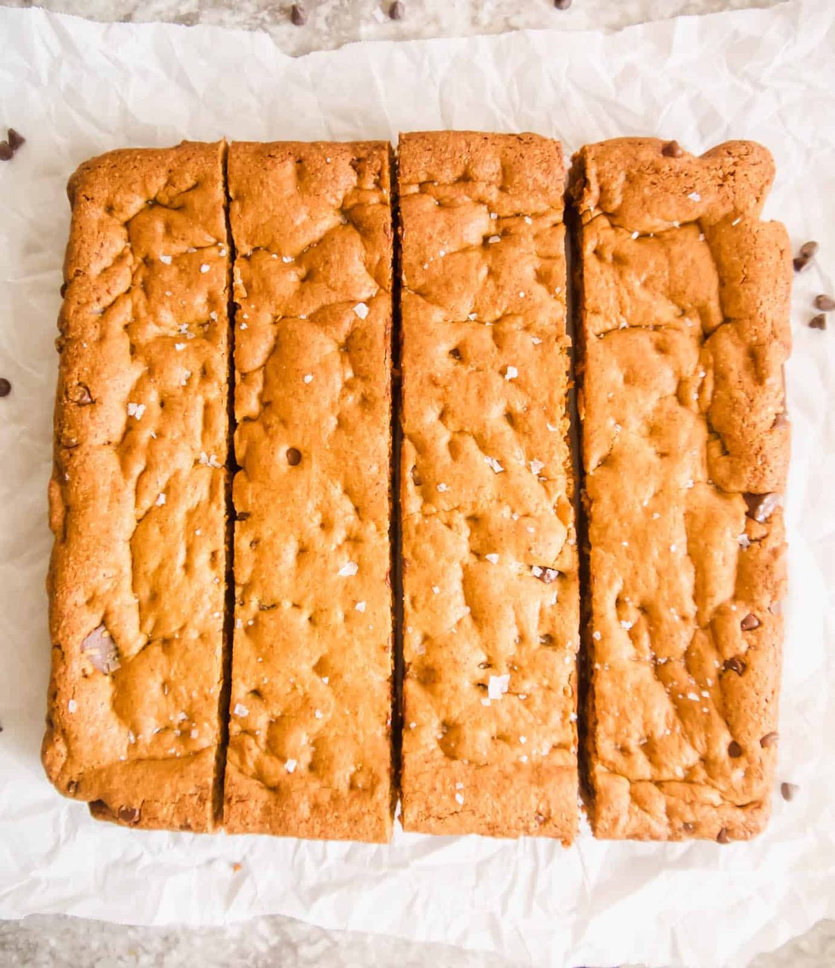 Paleo cookie bars cut longways.