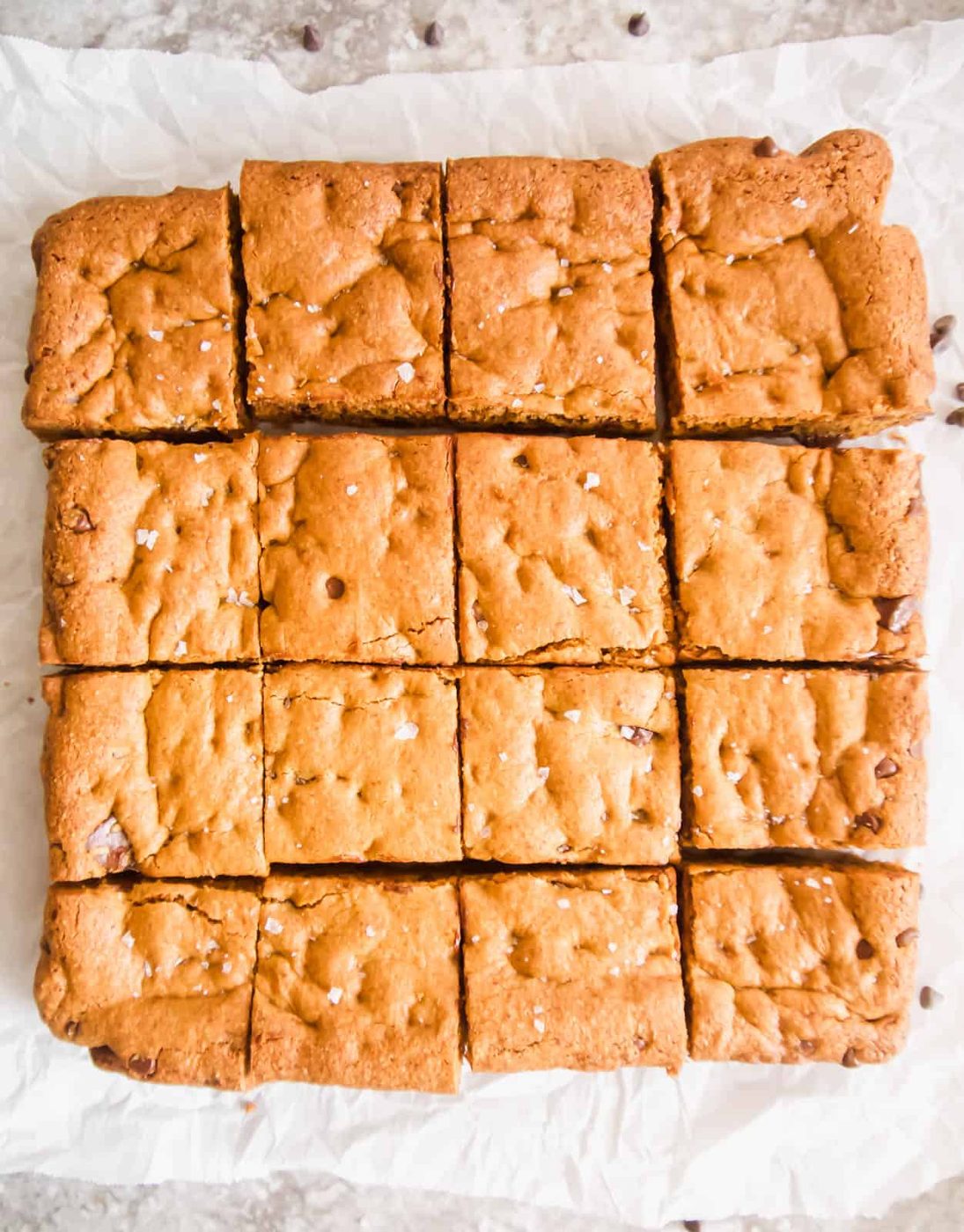 Paleo cookie bars cut into squares.