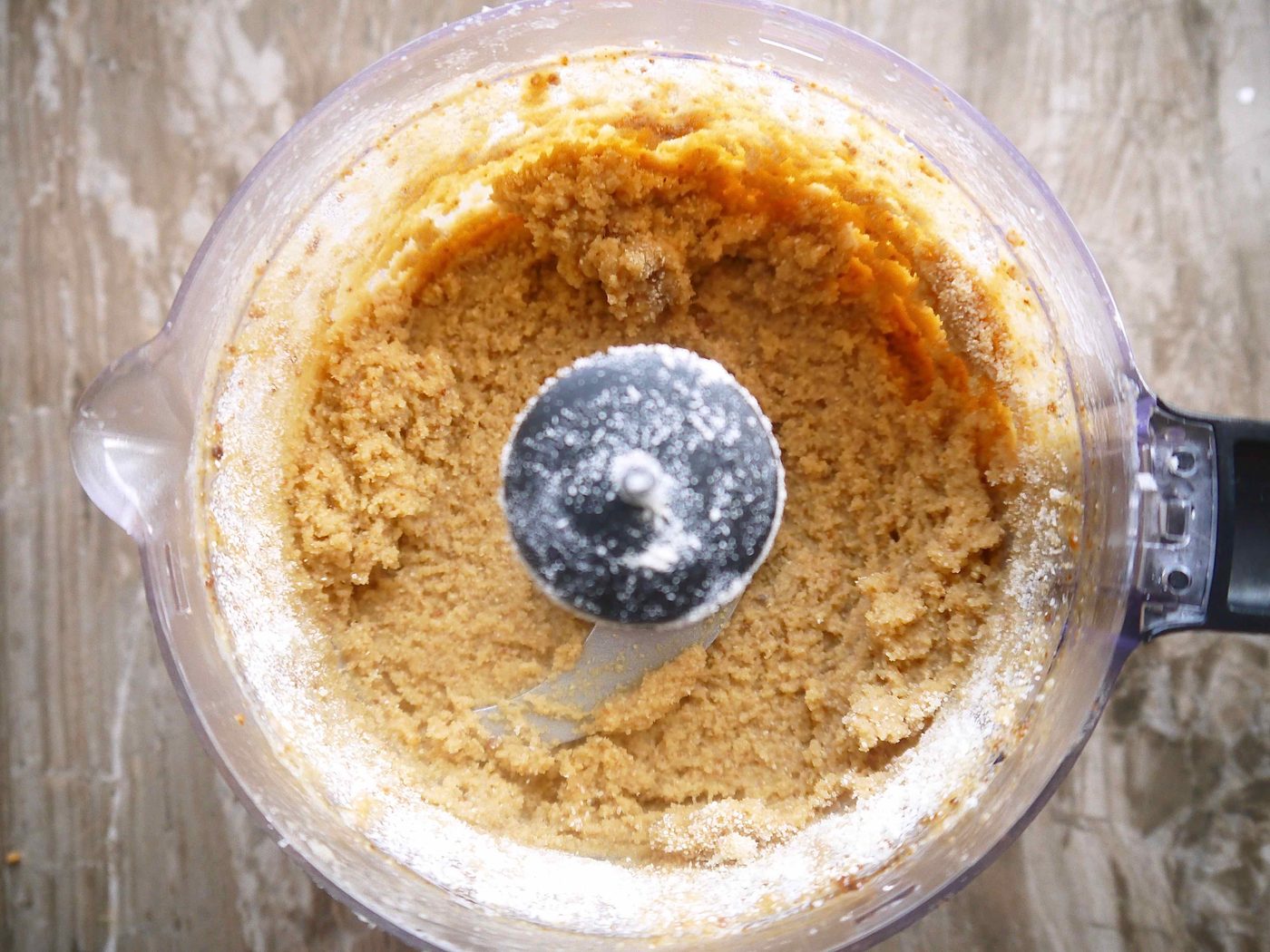 Cookie dough in a food processor.