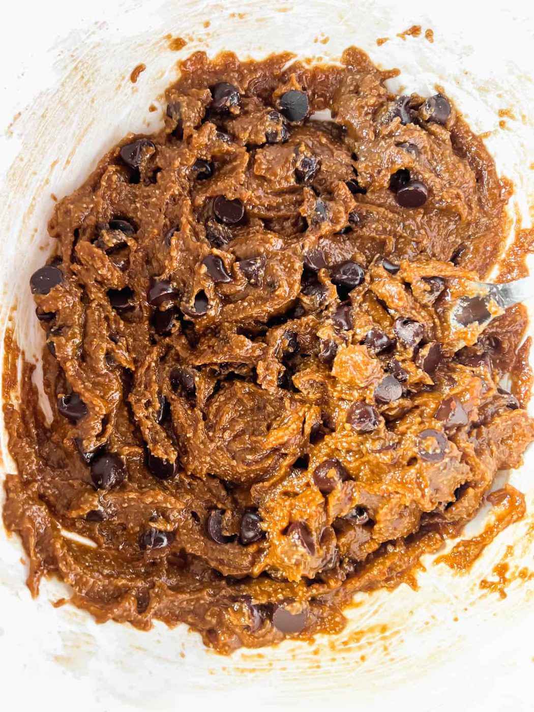 Paleo chocolate chip cookie dough in a bowl.