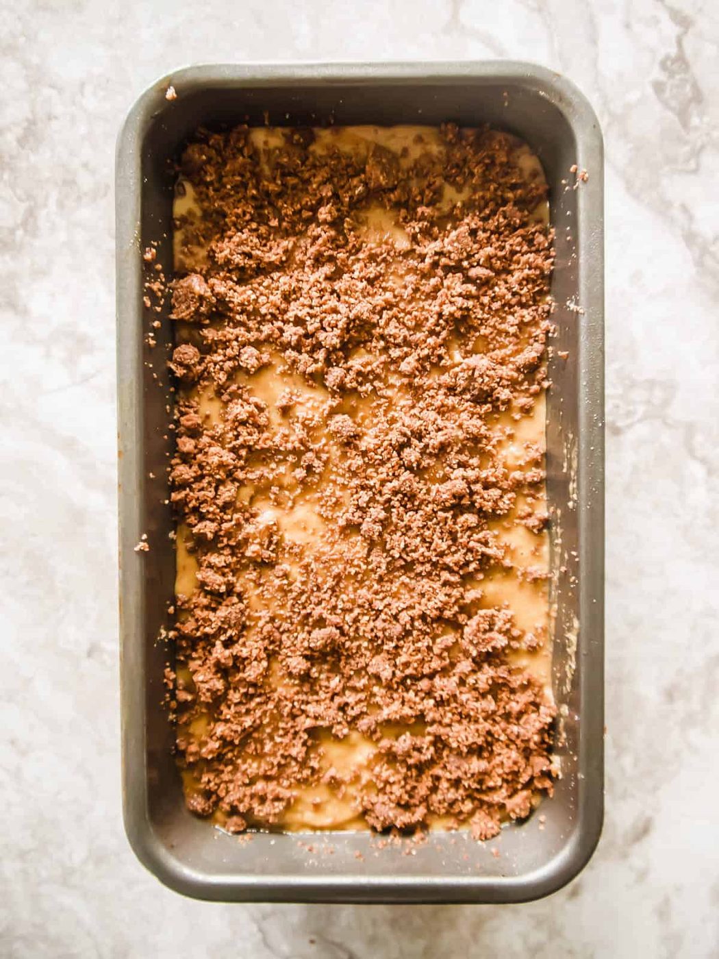 Gluten free banana bread with streusel on top.