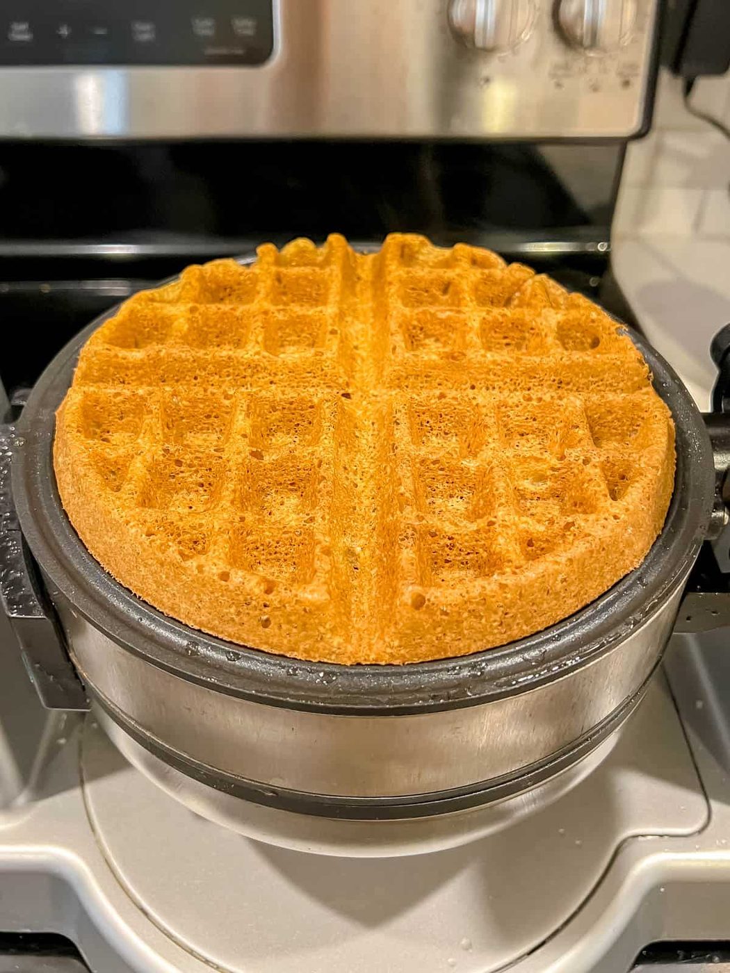 A freshly cooked paleo waffle.