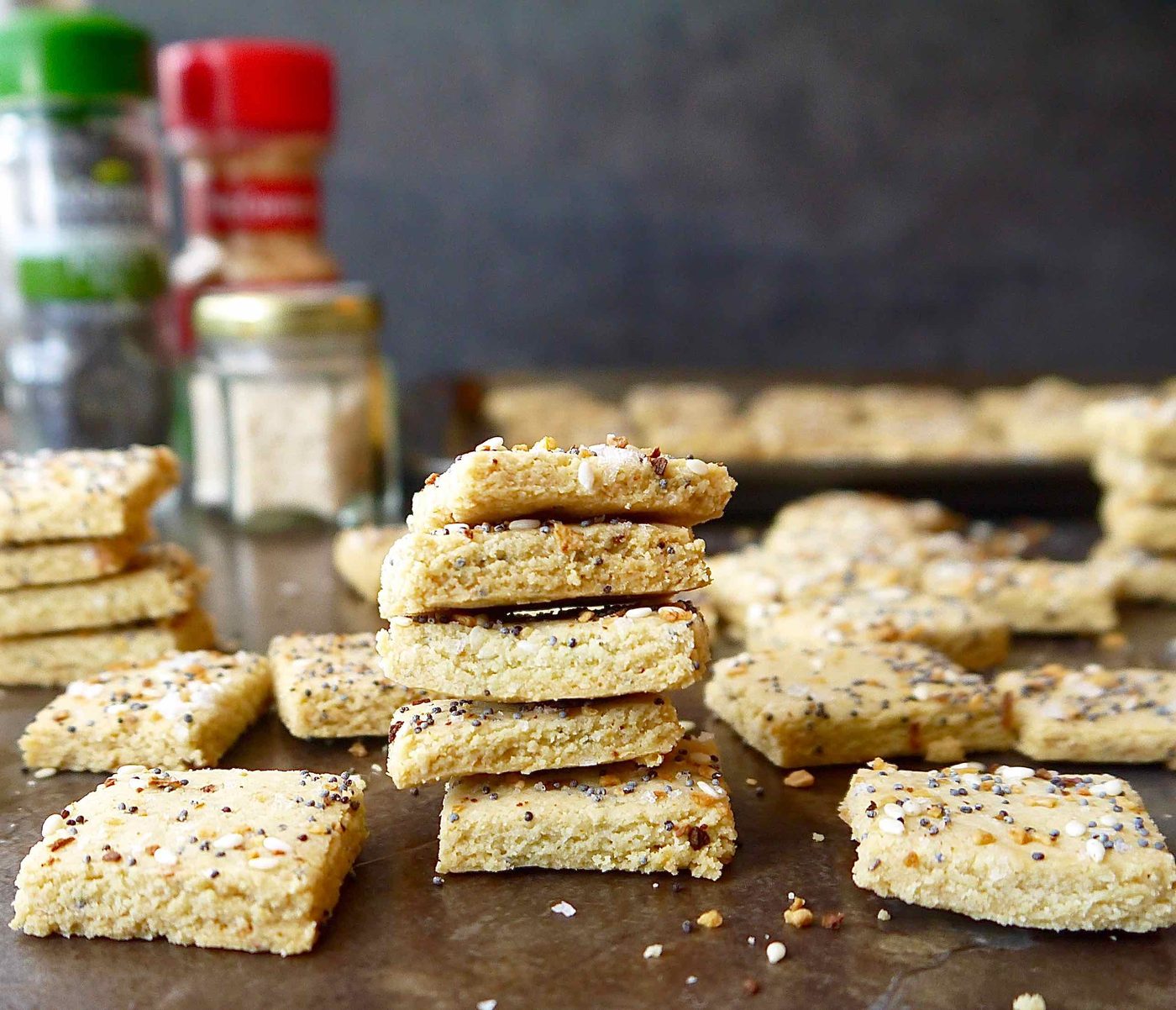 5 Paleo crackers stacked on top of eachother.