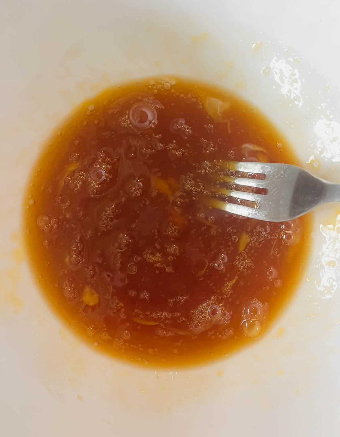 Eggs and maple syrup mixed together.