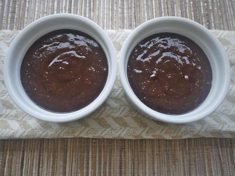 Almond flour added to mixture and poured into ramekins.