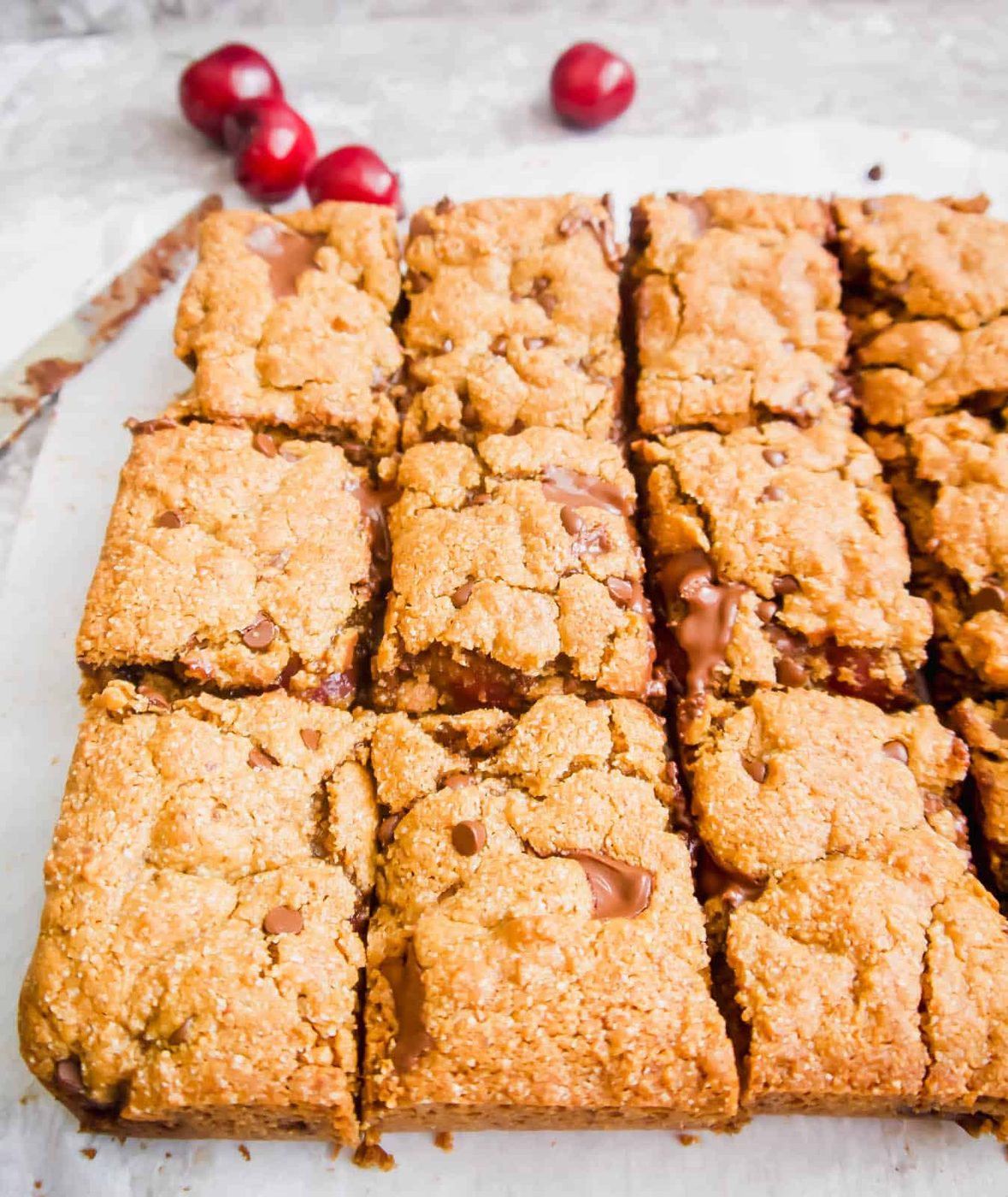 Paleo Gluten-Free Chocolate Chip Cherry Cookie Bars