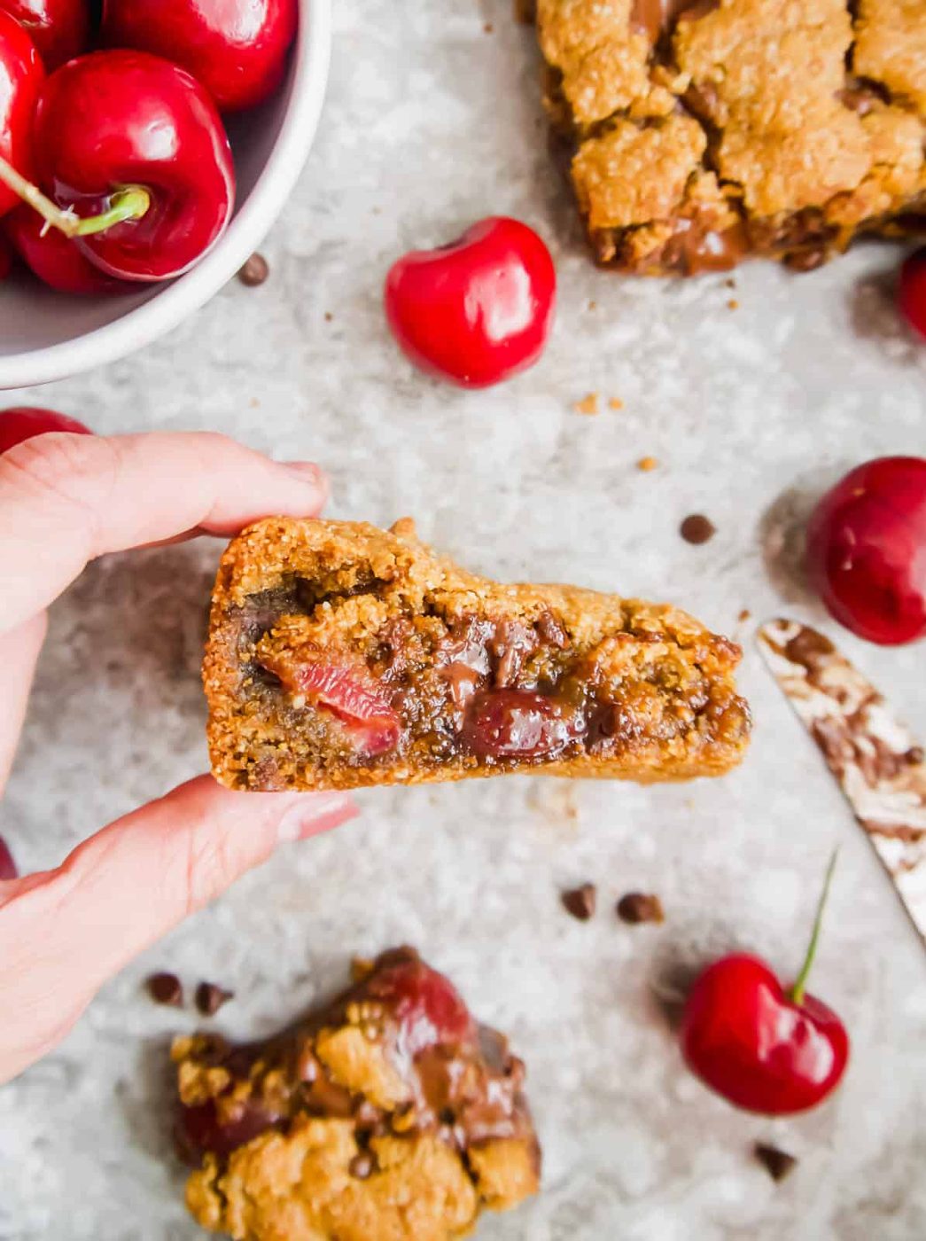Paleo Gluten-Free Chocolate Chip Cherry Cookie Bars