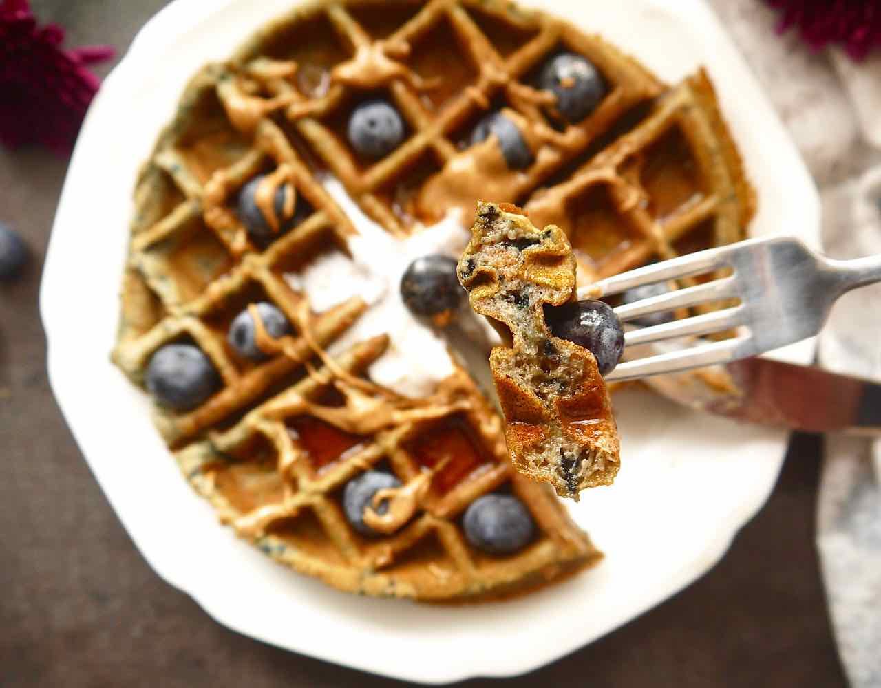 Paleo + Gluten-free Mashed Blueberry Waffles