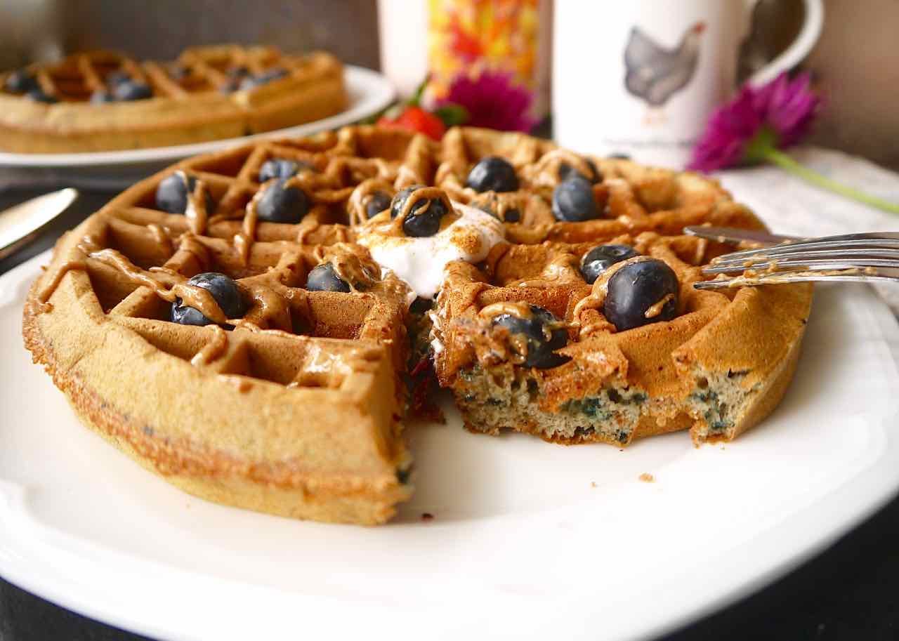 Paleo + Gluten-free Mashed Blueberry Waffles