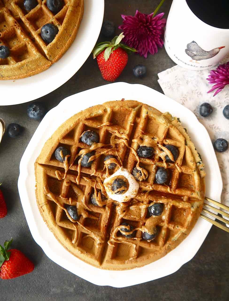 Paleo + Gluten-free Mashed Blueberry Waffles