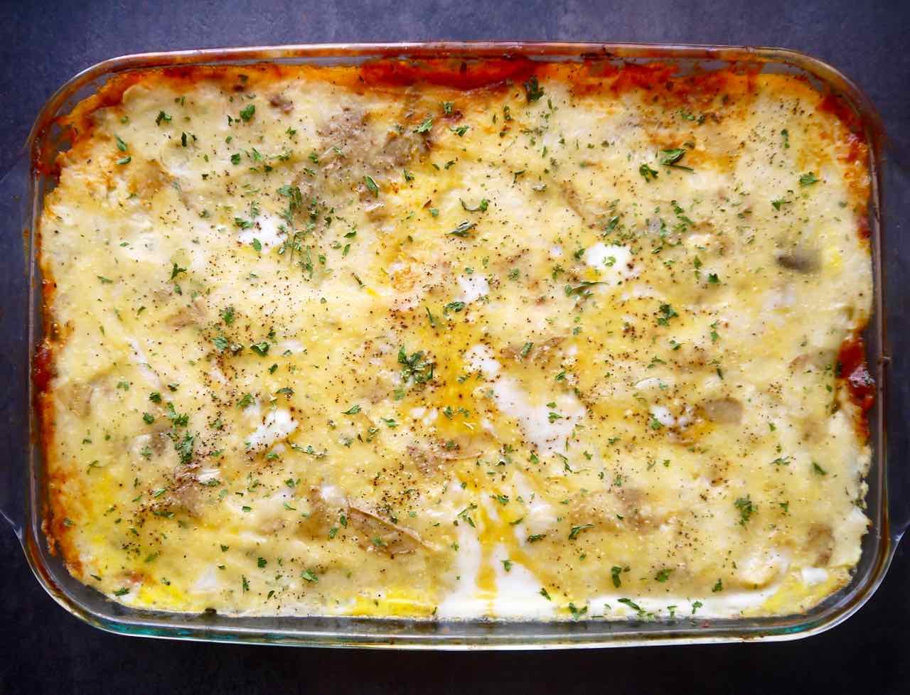 Freshly baked paleo shepherd's pie.