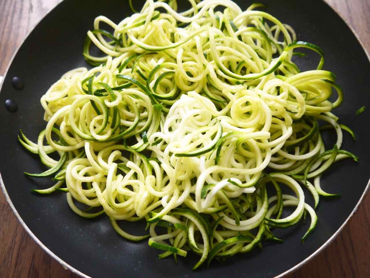 Zoodles zucchini noodles before cooking.