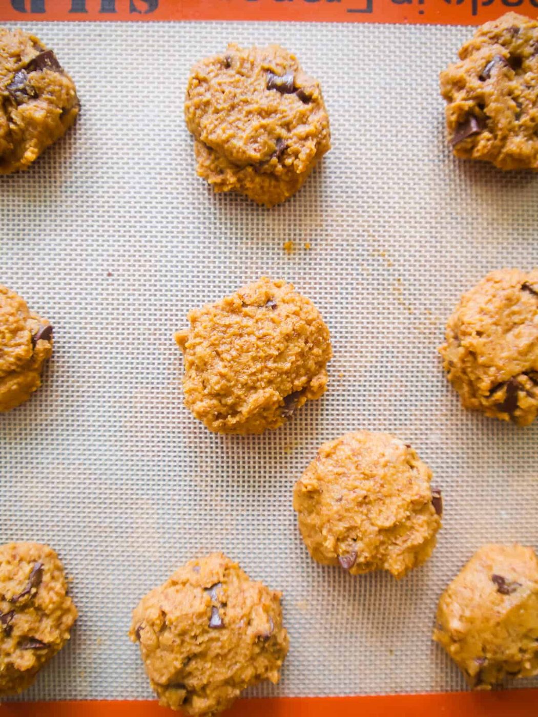 Lighter Pumpkin Chocolate Chip Cookies before baking.