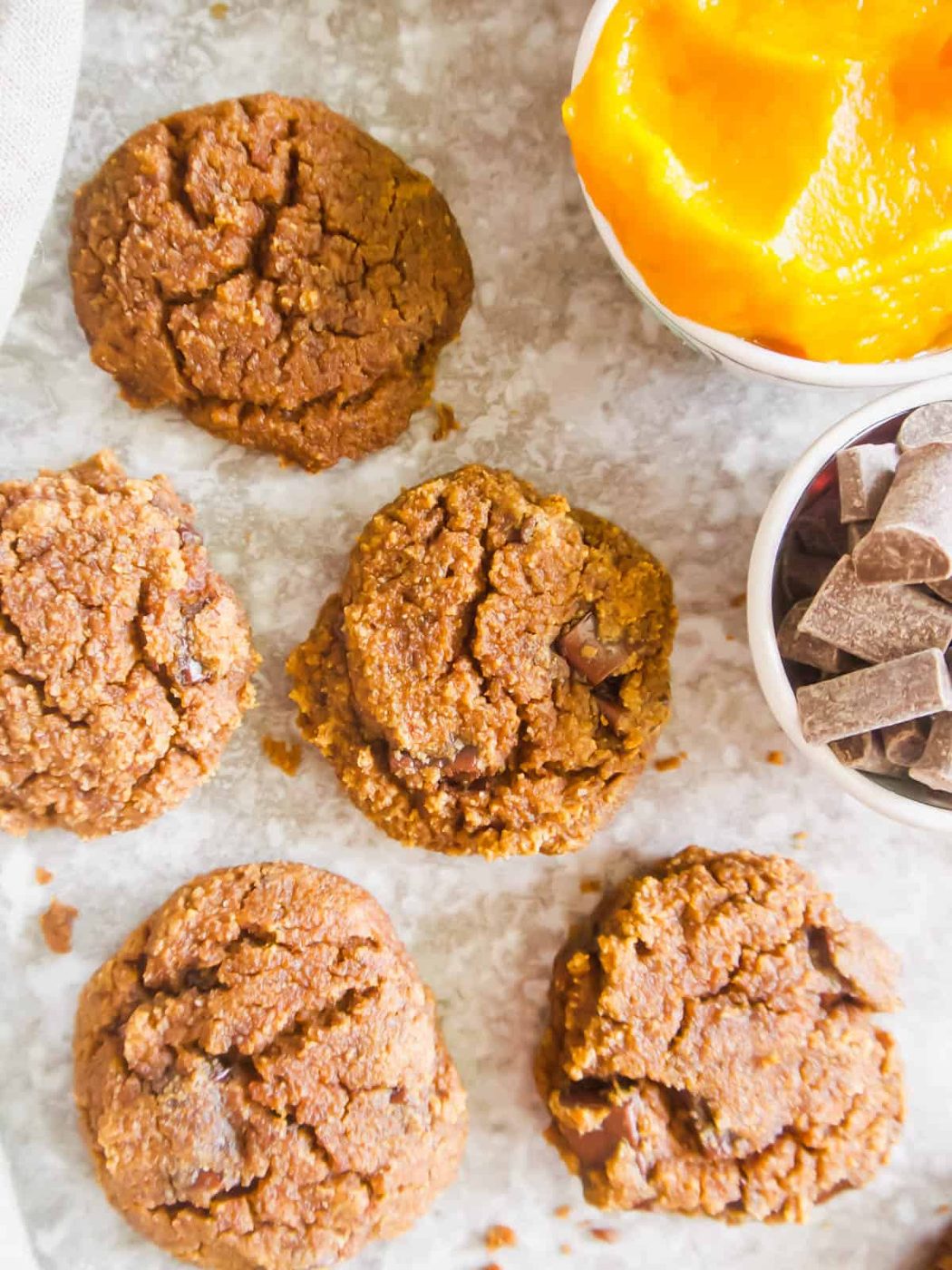 Lighter Pumpkin Chocolate Chip Cookies after baking.