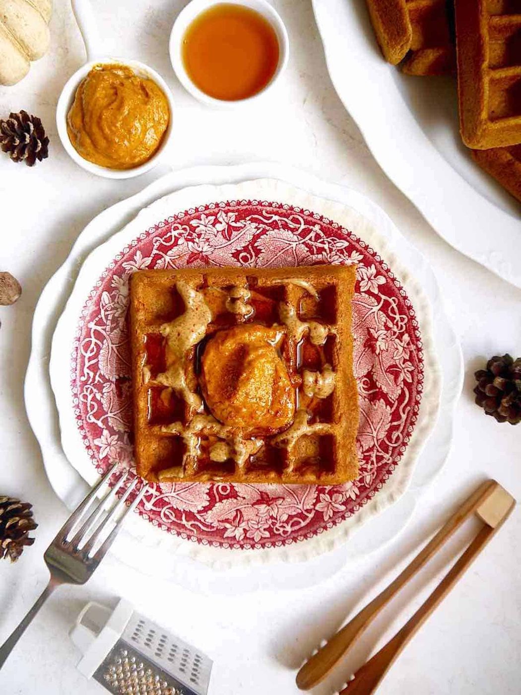 Gluten-free pumpkin waffles on a plate.