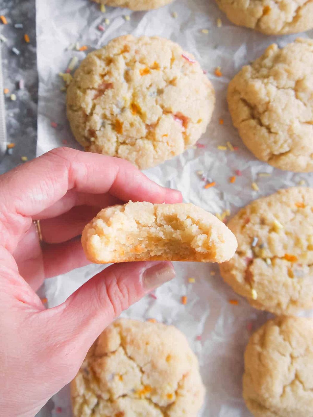 A bite taken out of a Paleo sugar cookie.