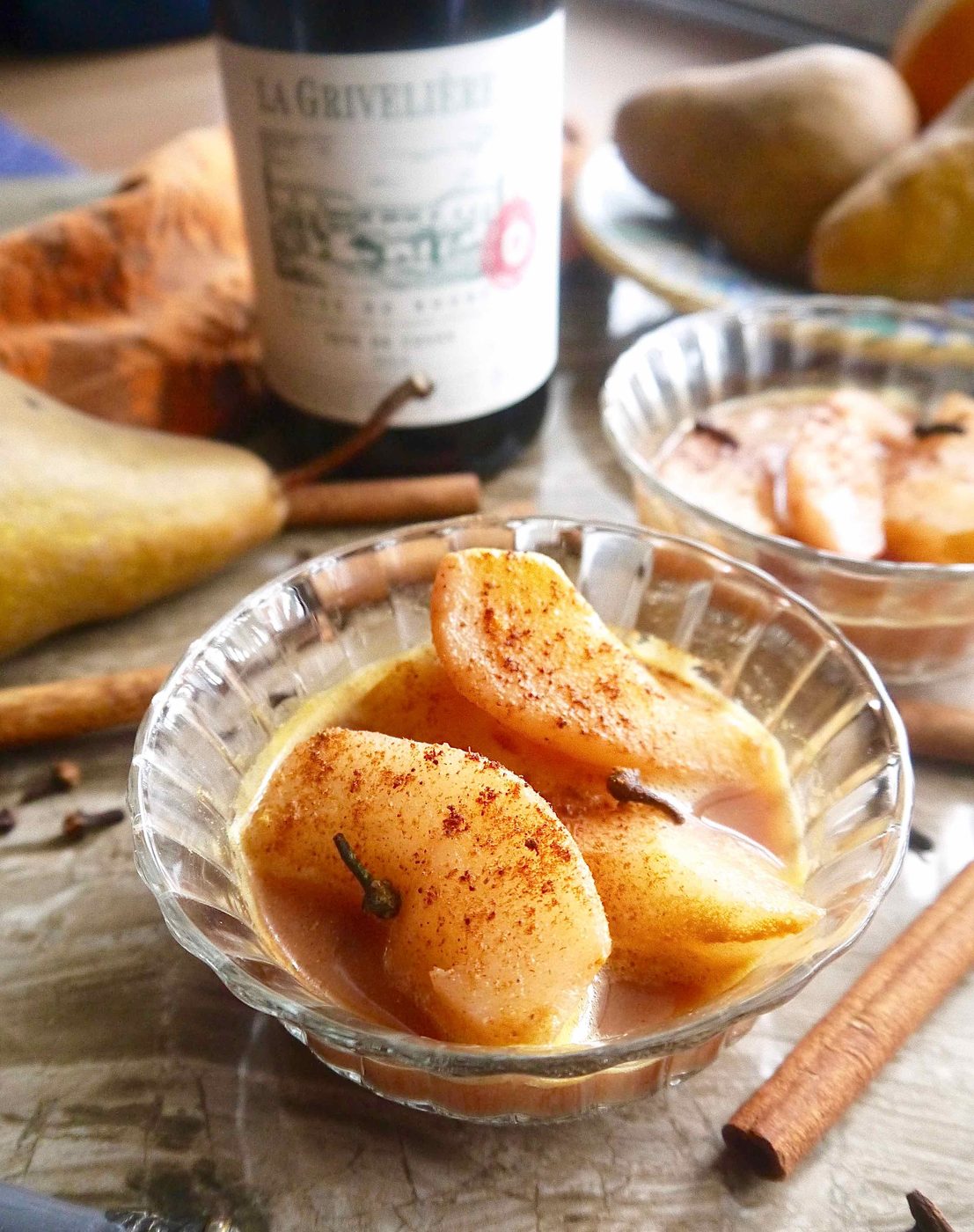 Spiced Poached Pears in Orange Juice & Red Wine