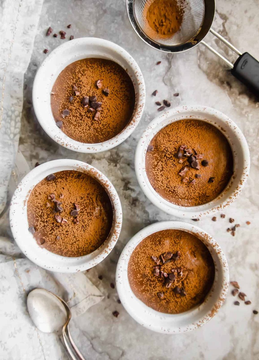 Paleo chocolate pudding in ramekins.