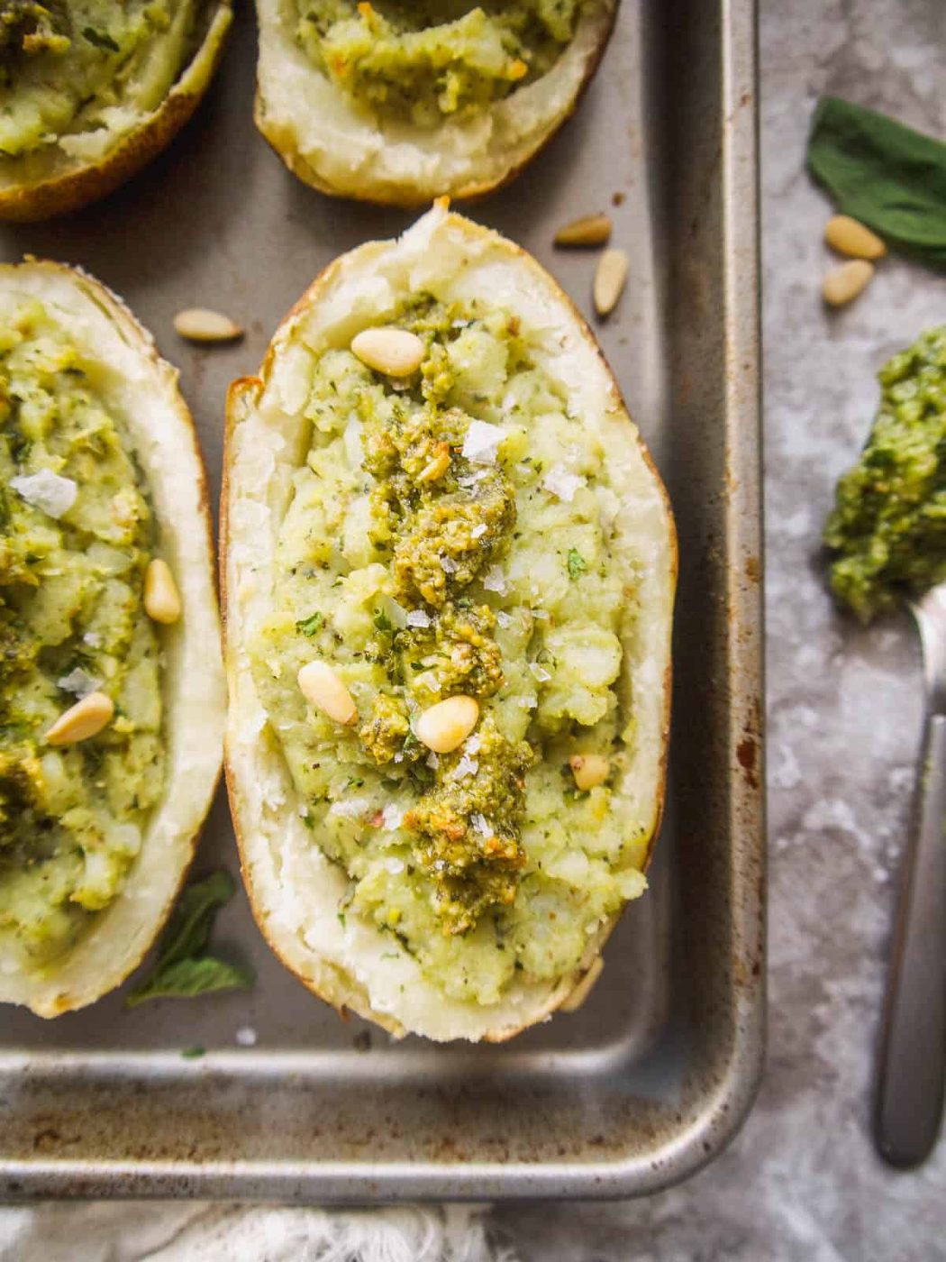 Paleo Whole30 Twice Baked Pesto Potatoes