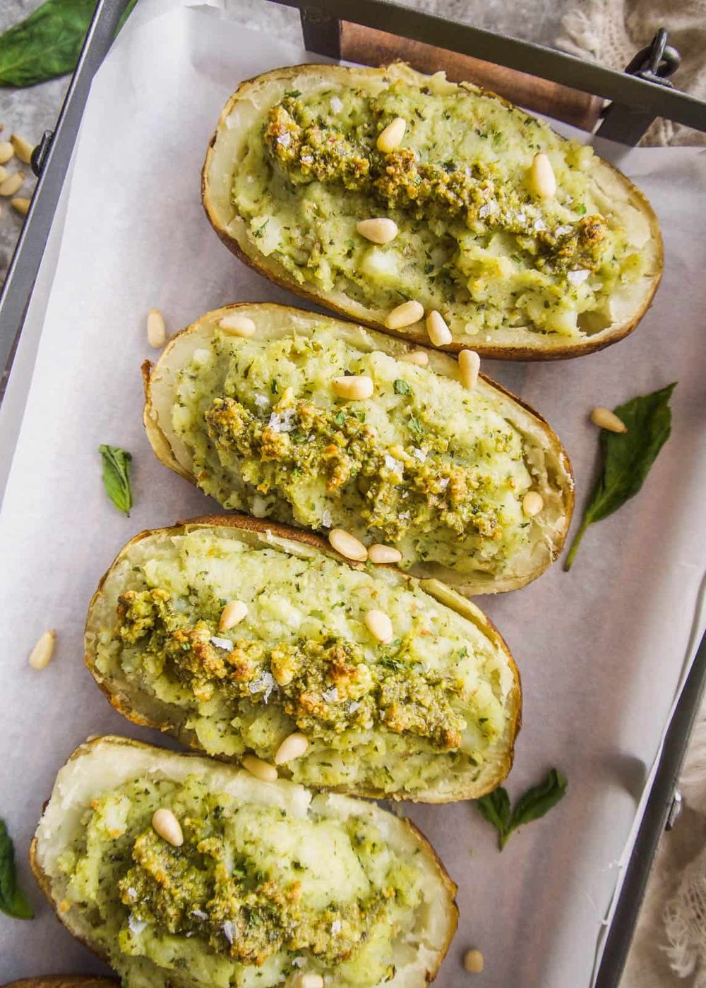 Paleo Whole30 Twice Baked Pesto Potatoes