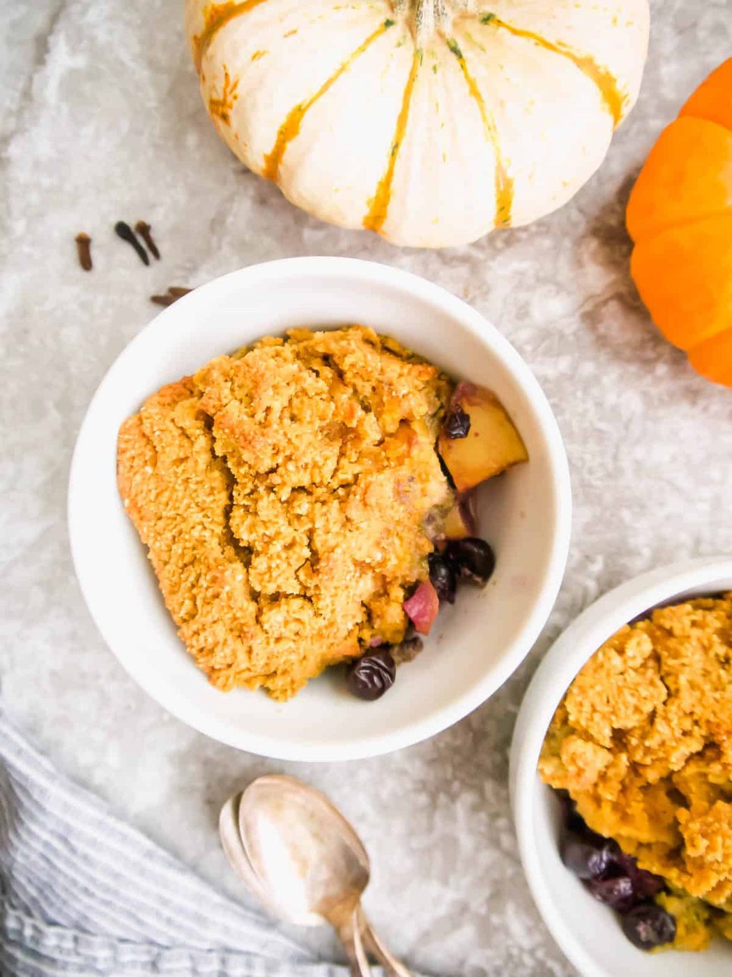 Paleo Blueberry Pear Cobbler in a bowl.
