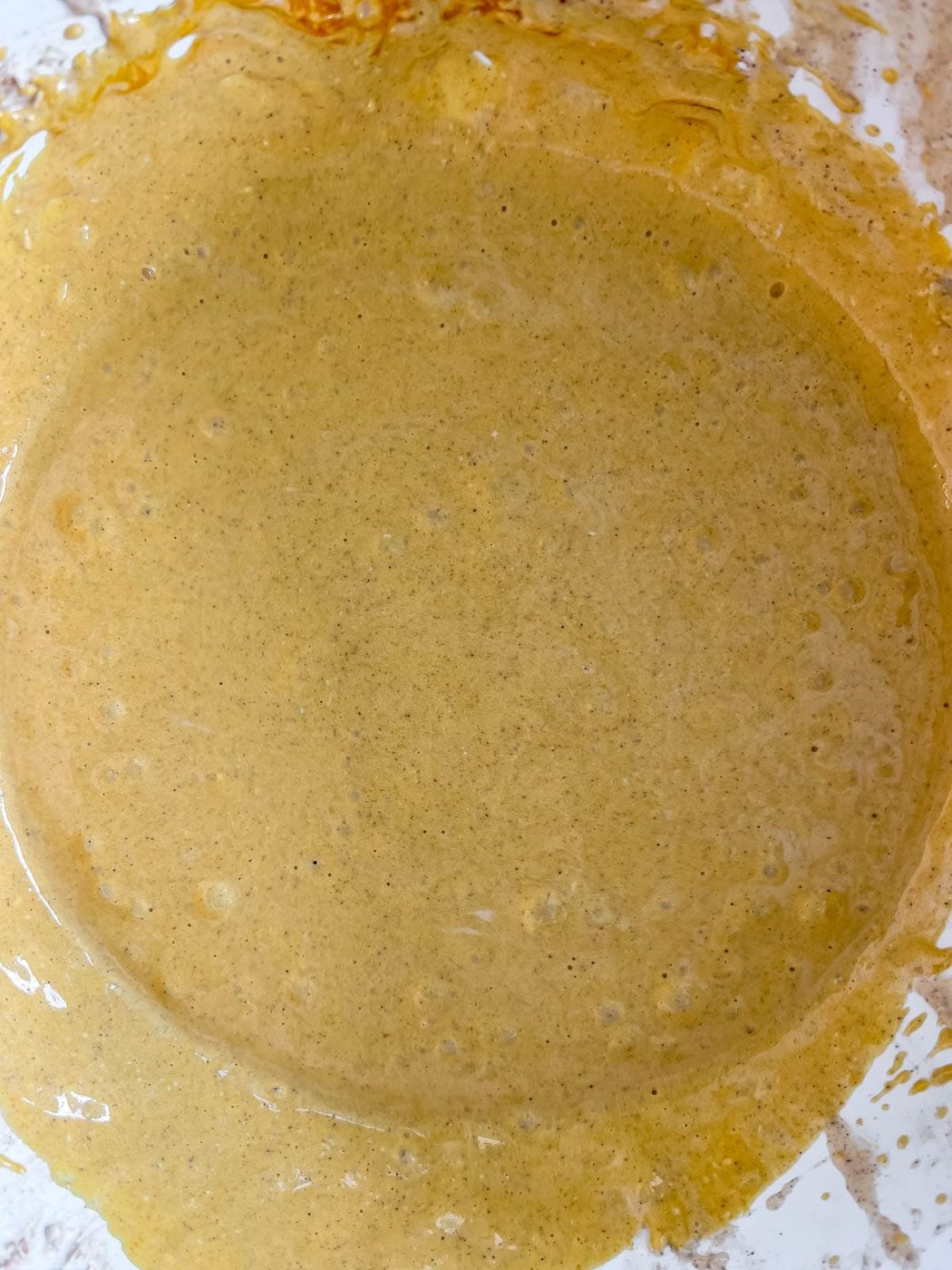 Pumpkin puree added to cheesecake batter.