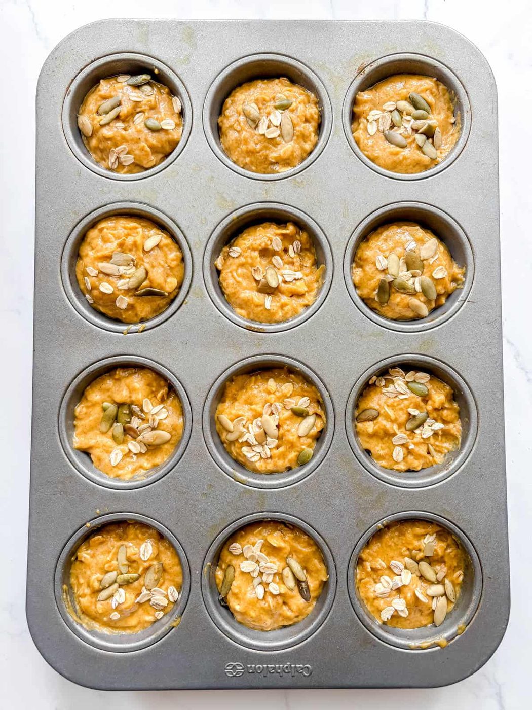 Pumpkin oatmeal muffins before baking.