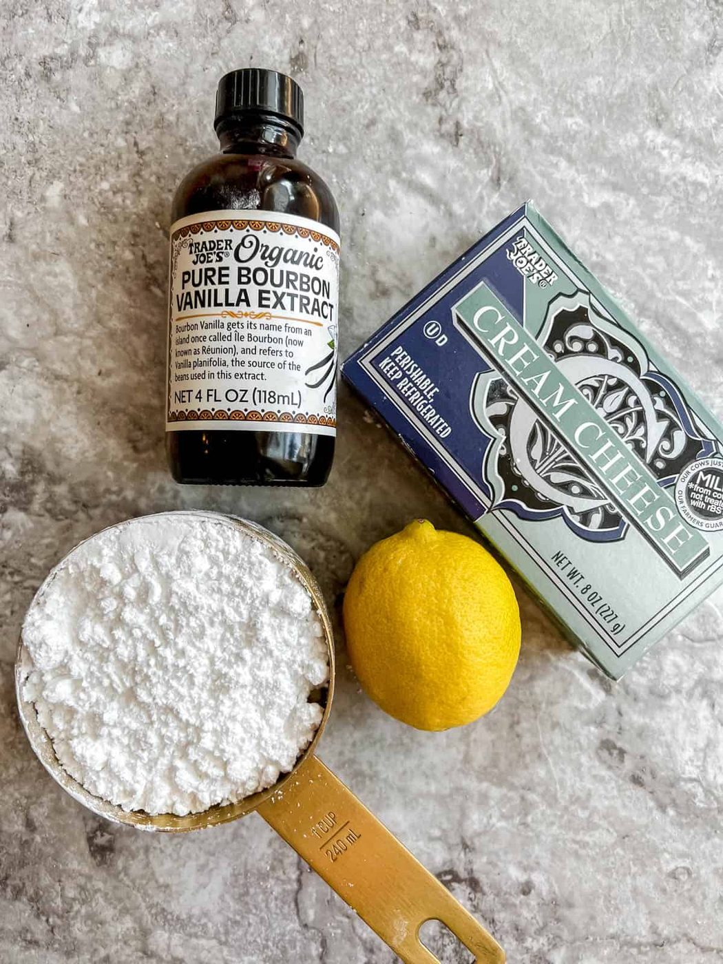 Ingredients needed to make cream cheese frosting for lighter pumpkin cake.