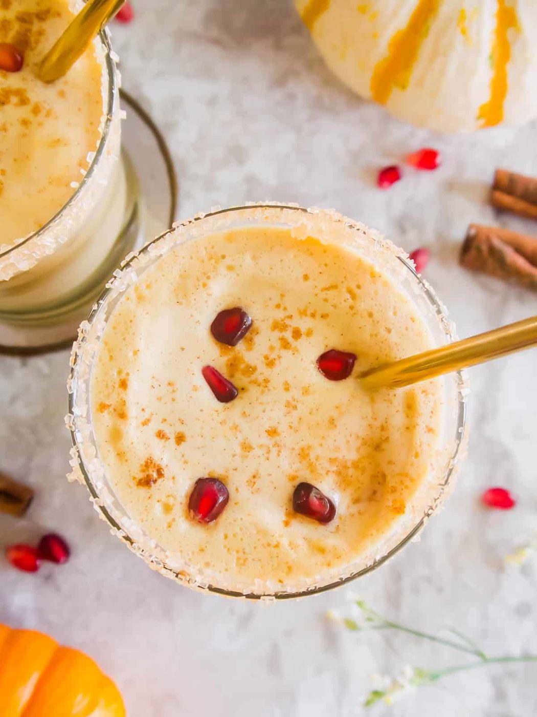 Pumpkin pie white Russian with cinnamon on top.