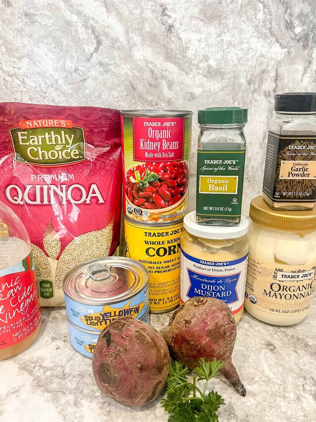 Ingredients needed to make tuna beet salad.