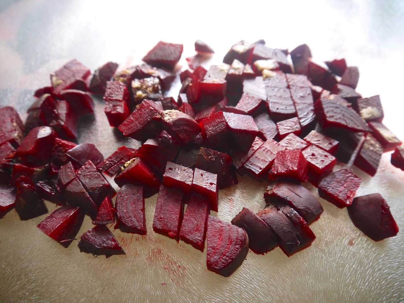 Boiled beets that have been diced.