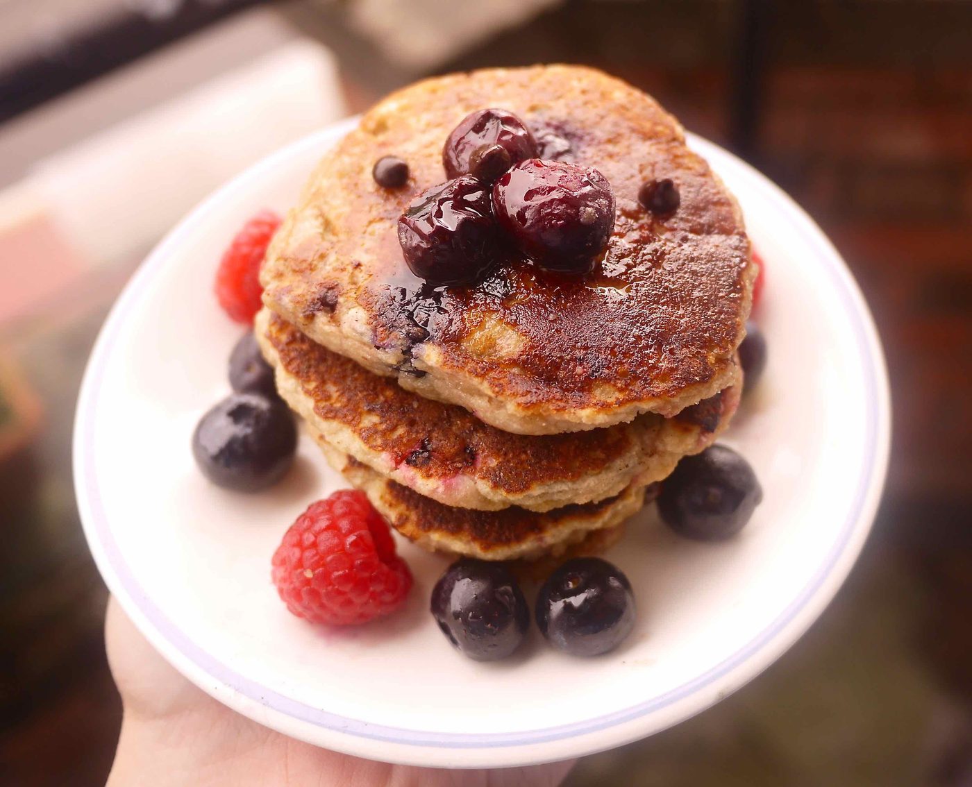 Raspberry, Blueberry, and Chocolate Chip Paleo Pancakes, Gluten-free